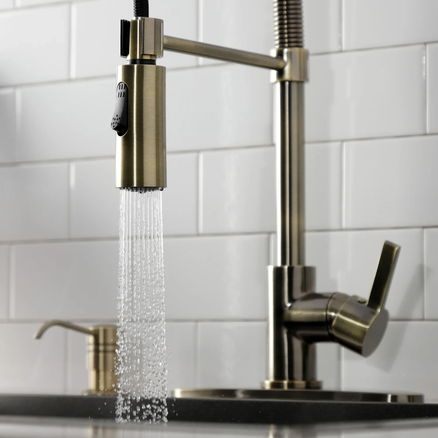 Kingston Brass Gourmetier Continental Single-Handle Deck-Mount Pre-Rinse Kitchen Faucet, Antique Brass (LS877CTLAB) - Image 6