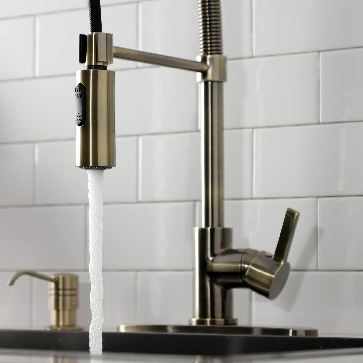 Kingston Brass Gourmetier Continental Single-Handle Deck-Mount Pre-Rinse Kitchen Faucet, Antique Brass (LS877CTLAB) - Image 7