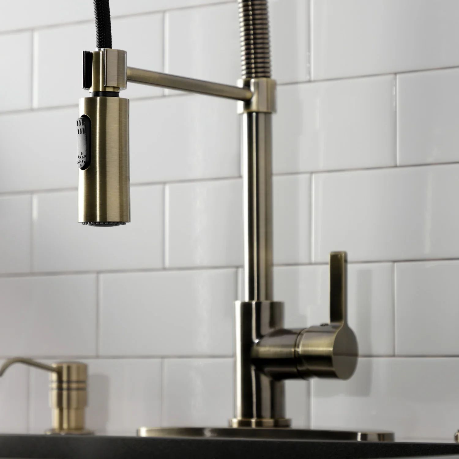 Kingston Brass Gourmetier Continental Single-Handle Deck-Mount Pre-Rinse Kitchen Faucet, Antique Brass (LS877CTLAB) - Image 8