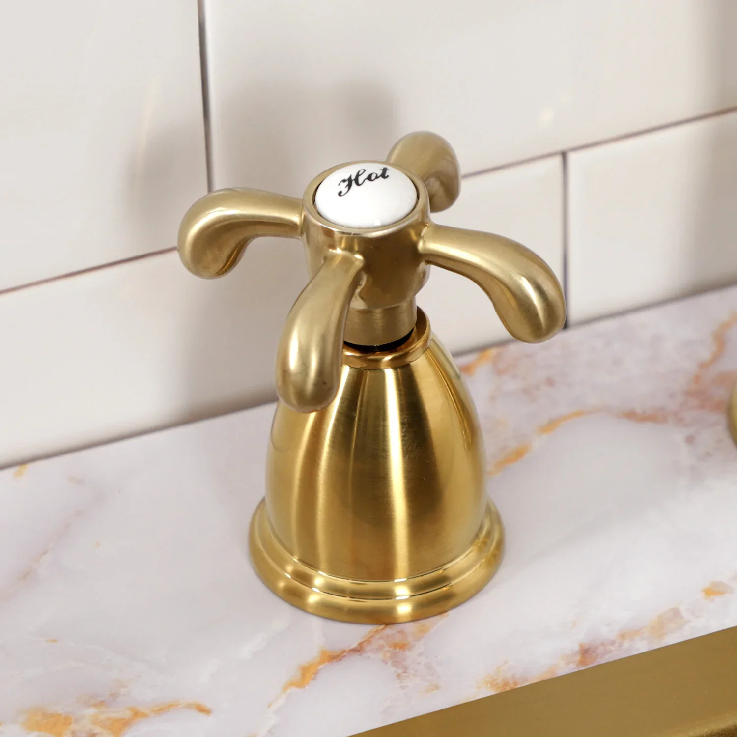 Kingston Brass French Country Double-Handle Widespread Kitchen Faucet with Brass Sprayer, Brushed Brass (KB1797TXBS) - Image 6
