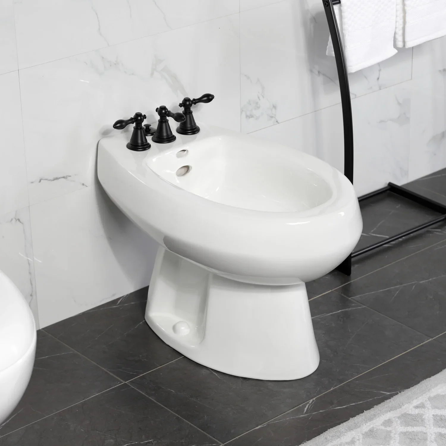 Kingston Brass Victorian Three-Handle Bidet Faucet with Brass Pop-Up, Matte Black (KB320AL) - Image 10