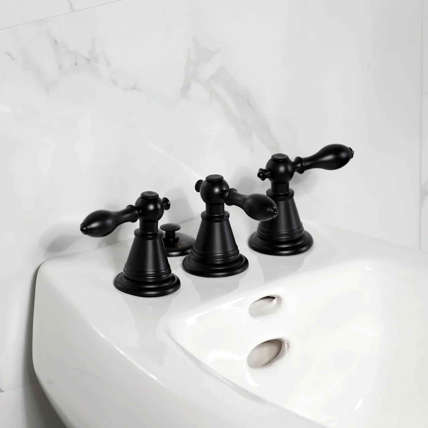 Kingston Brass Victorian Three-Handle Bidet Faucet with Brass Pop-Up, Matte Black (KB320AL) - Image 6