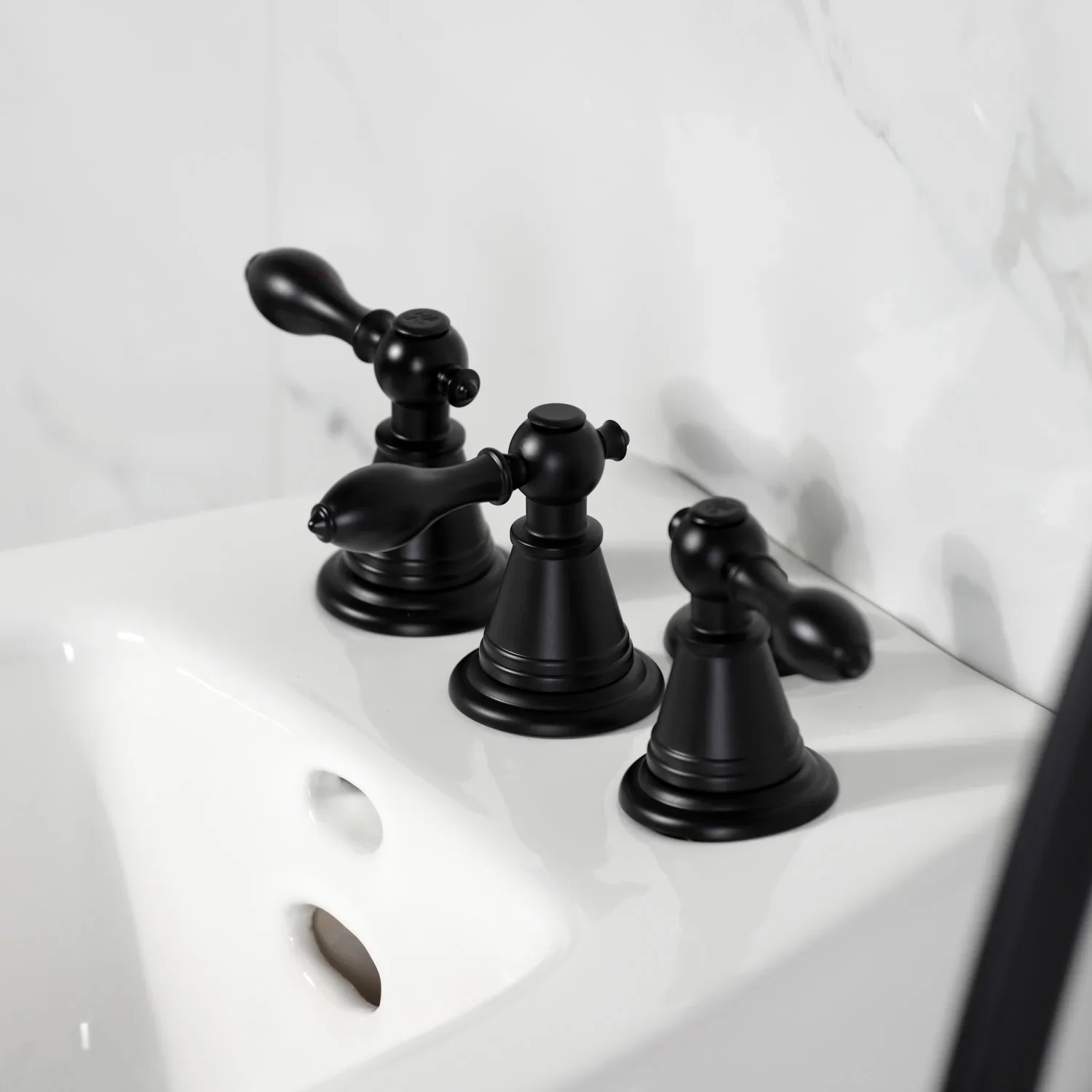 Kingston Brass Victorian Three-Handle Bidet Faucet with Brass Pop-Up, Matte Black (KB320AL) - Image 7