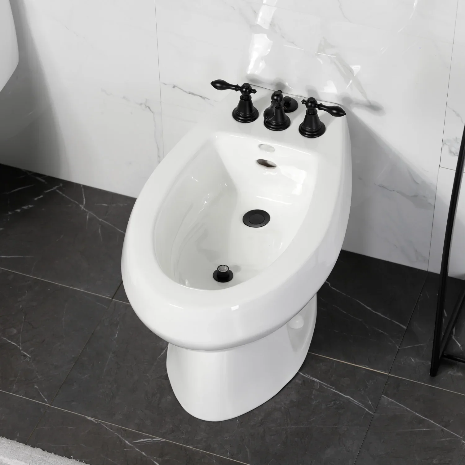 Kingston Brass Victorian Three-Handle Bidet Faucet with Brass Pop-Up, Matte Black (KB320AL) - Image 8