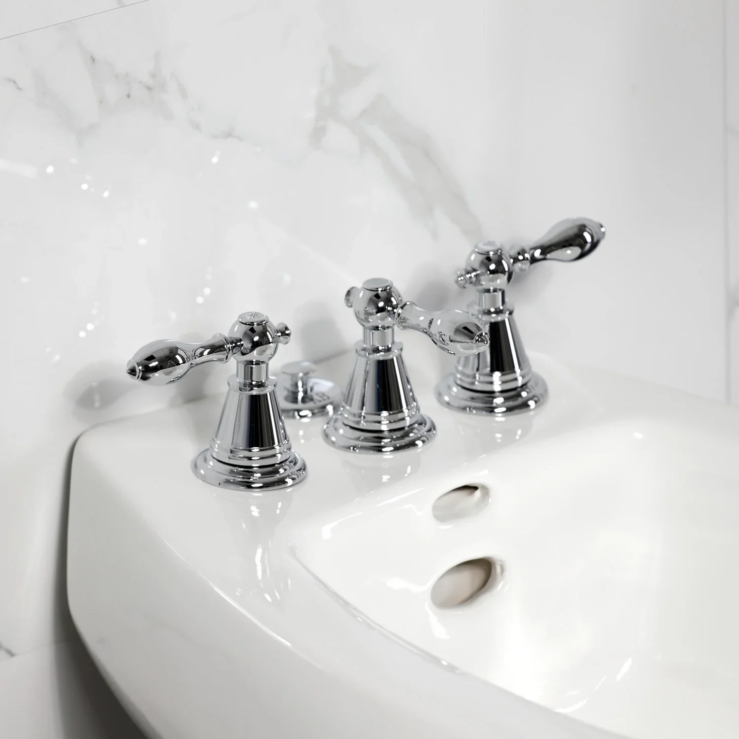 Kingston Brass Victorian Three-Handle Bidet Faucet with Brass Pop-Up, Polished Chrome (KB321AL) - Image 2