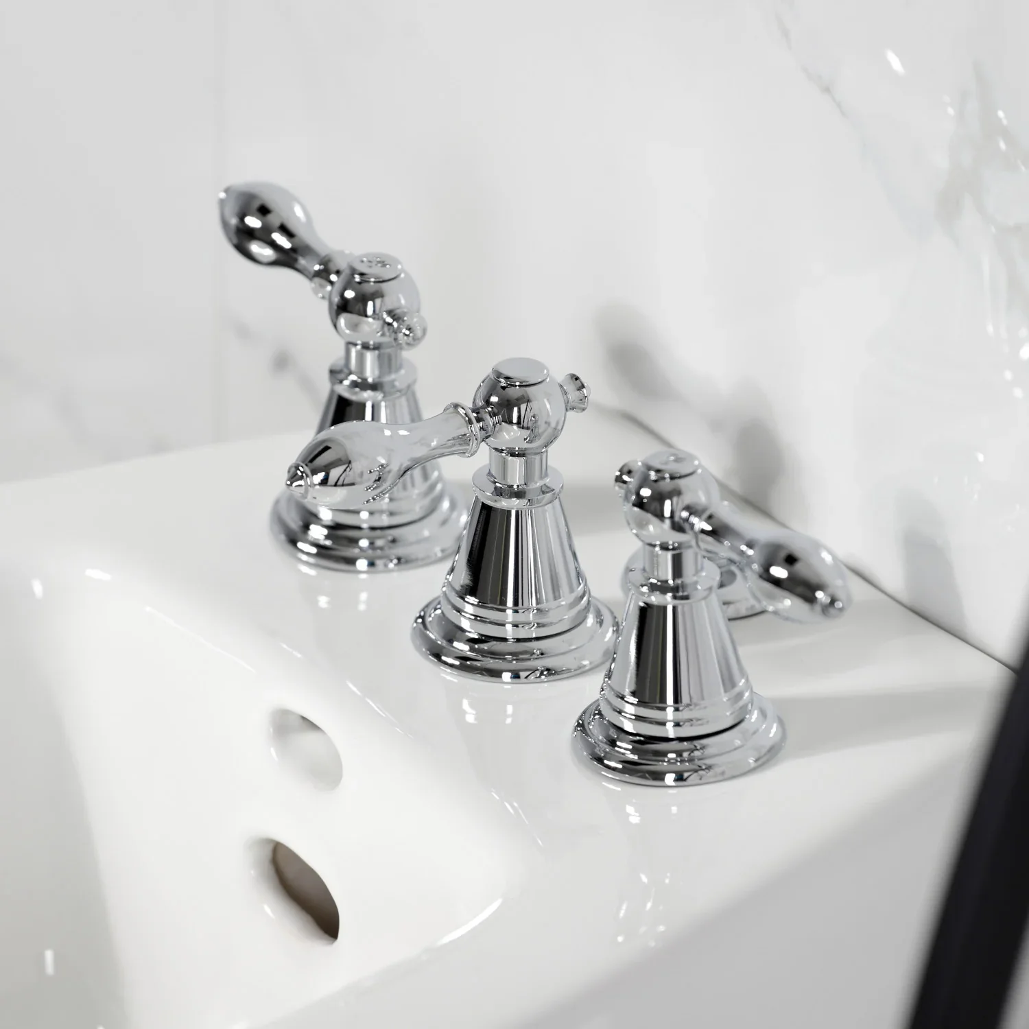 Kingston Brass Victorian Three-Handle Bidet Faucet with Brass Pop-Up, Polished Chrome (KB321AL) - Image 3