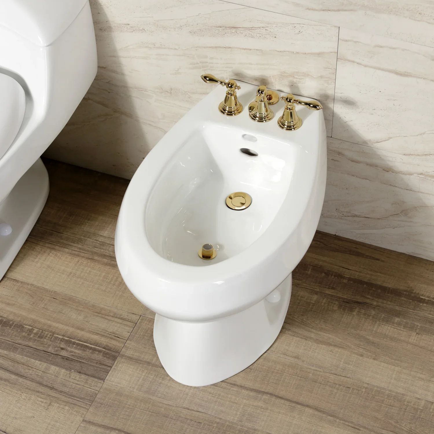 Kingston Brass Victorian Three-Handle Bidet Faucet with Brass Pop-Up, Polished Brass (KB322AL) - Image 5