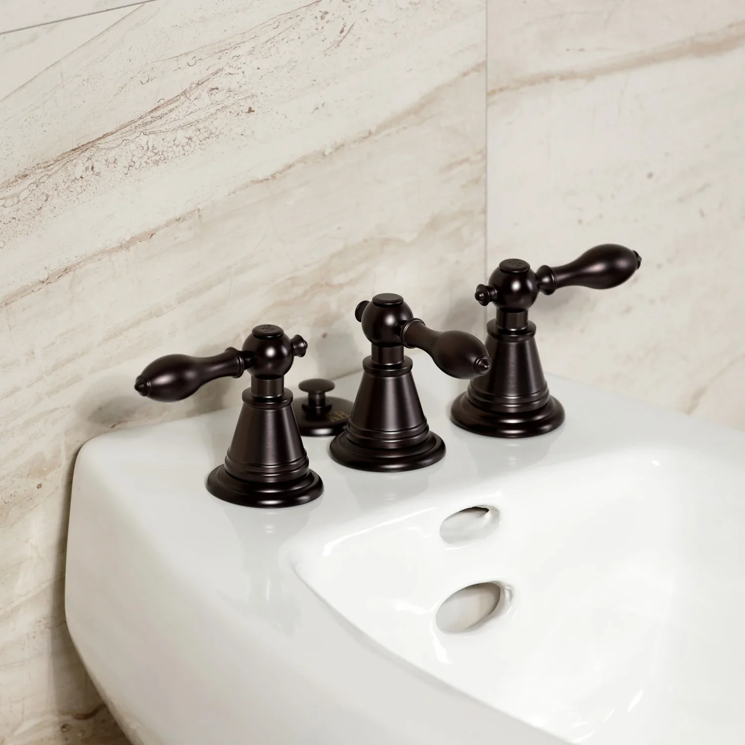 Kingston Brass Victorian Three-Handle Bidet Faucet with Brass Pop-Up, Oil Rubbed Bronze (KB325AL) - Image 2
