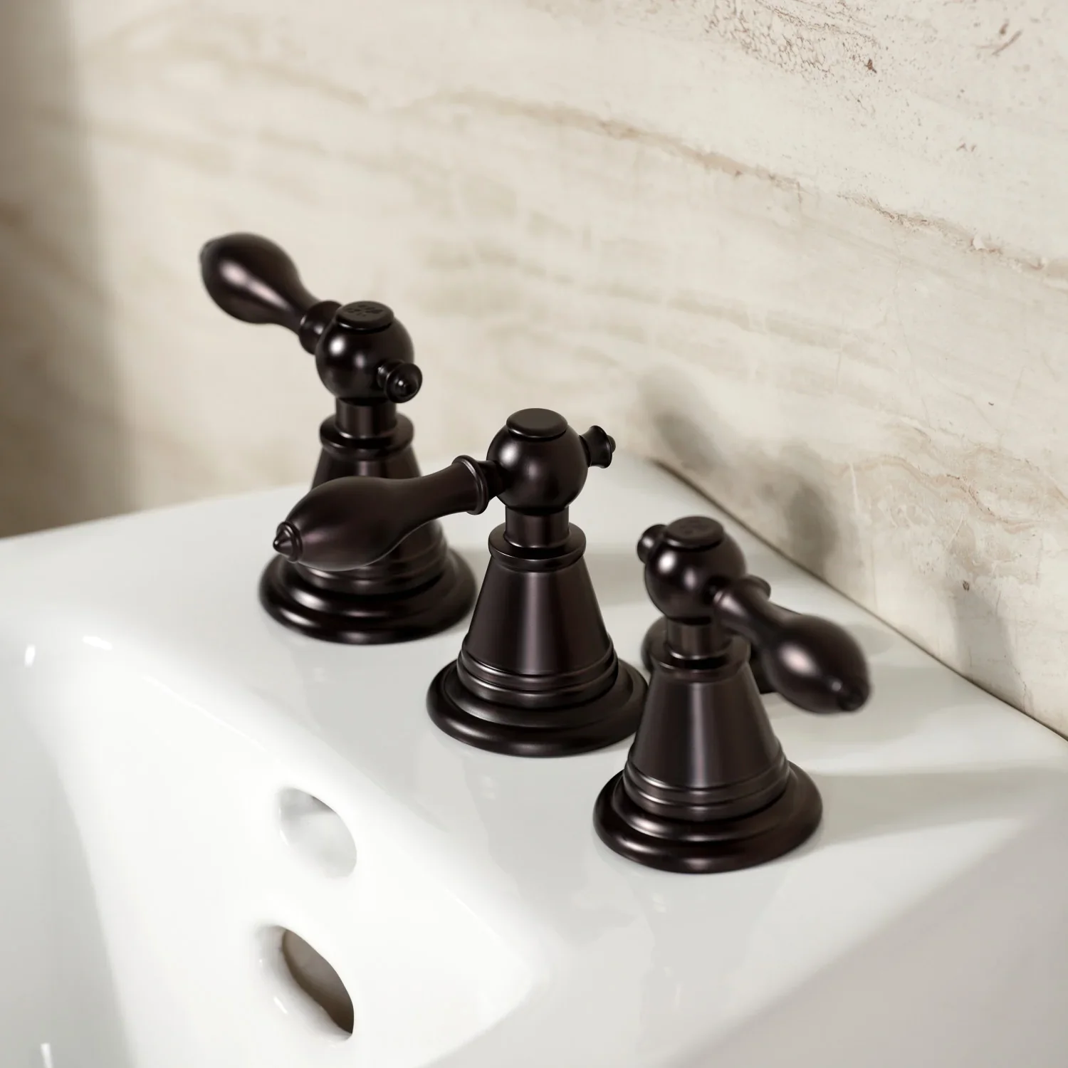 Kingston Brass Victorian Three-Handle Bidet Faucet with Brass Pop-Up, Oil Rubbed Bronze (KB325AL) - Image 3