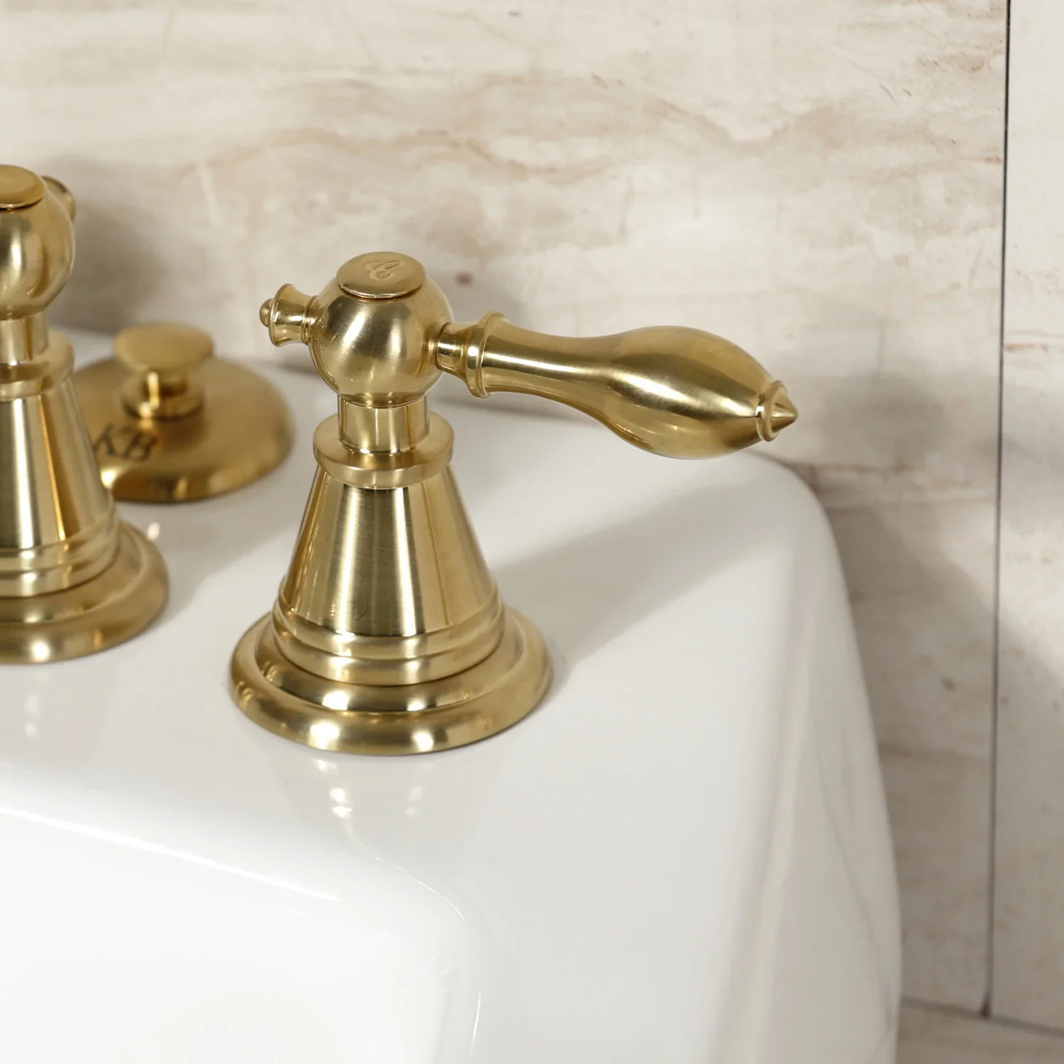 Kingston Brass Victorian Three-Handle Bidet Faucet with Brass Pop-Up, Brushed Brass (KB327AL) - Image 4
