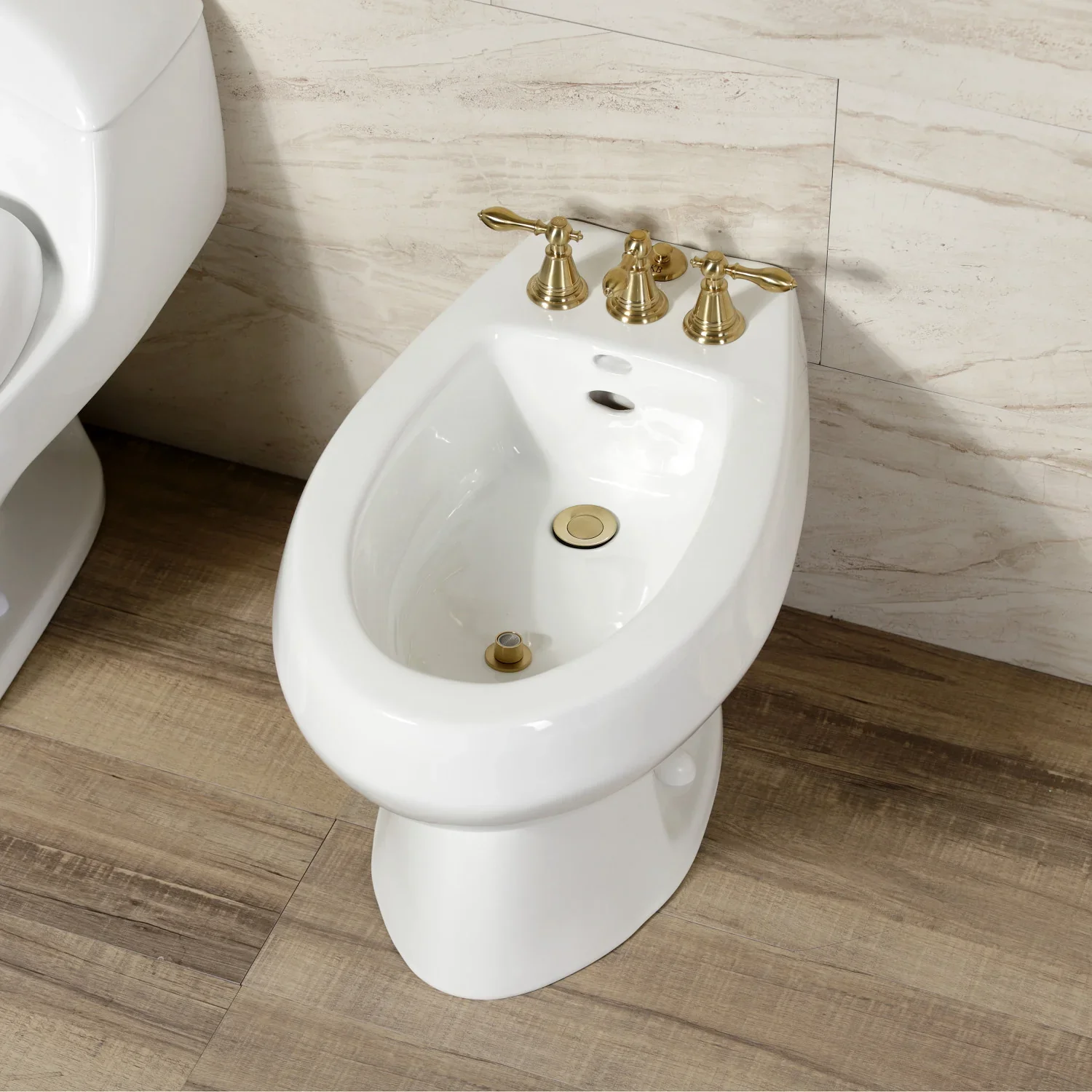Kingston Brass Victorian Three-Handle Bidet Faucet with Brass Pop-Up, Brushed Brass (KB327AL) - Image 5