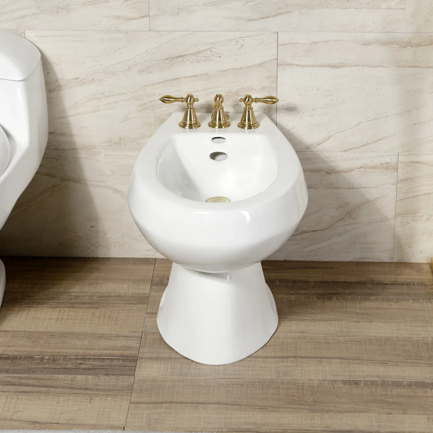 Kingston Brass Victorian Three-Handle Bidet Faucet with Brass Pop-Up, Brushed Brass (KB327AL) - Image 6