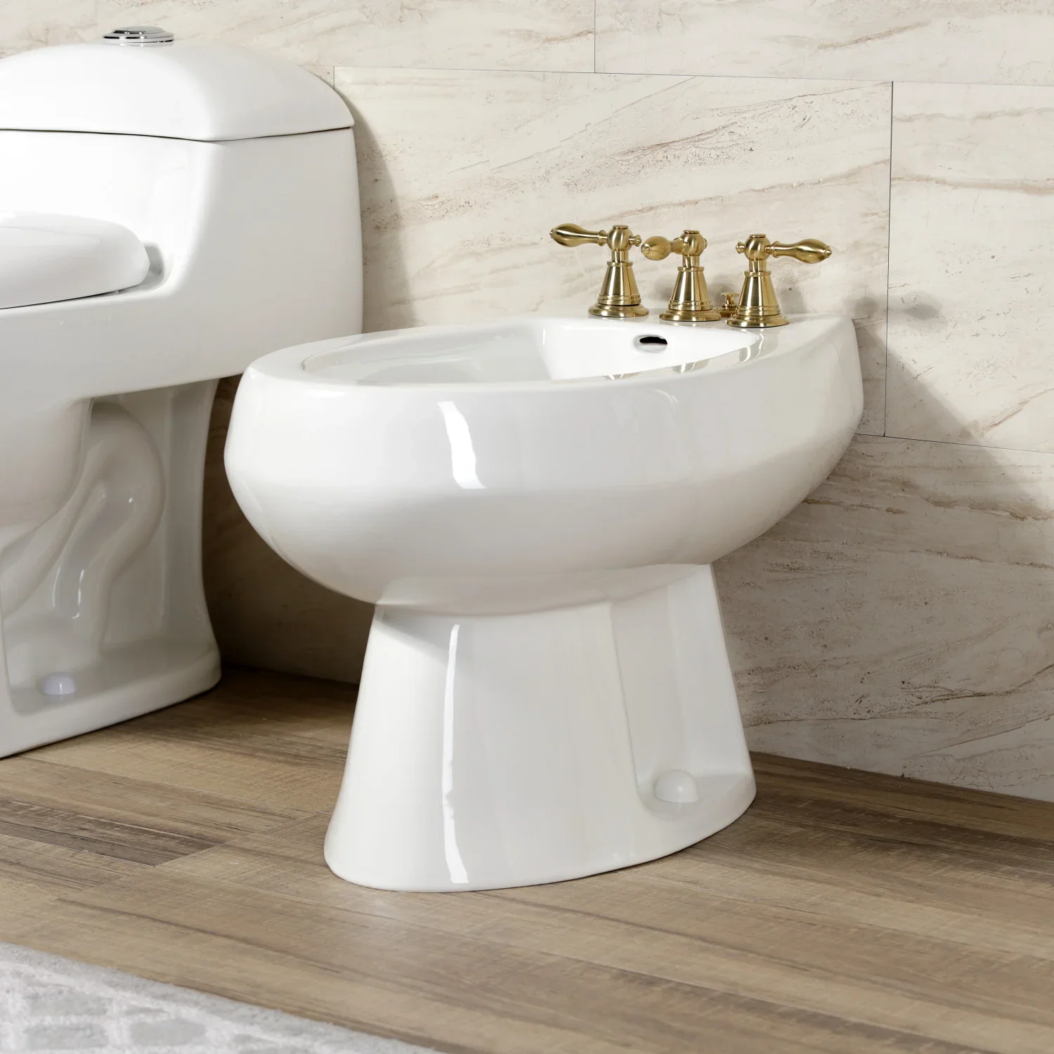 Kingston Brass Victorian Three-Handle Bidet Faucet with Brass Pop-Up, Brushed Brass (KB327AL) - Image 7