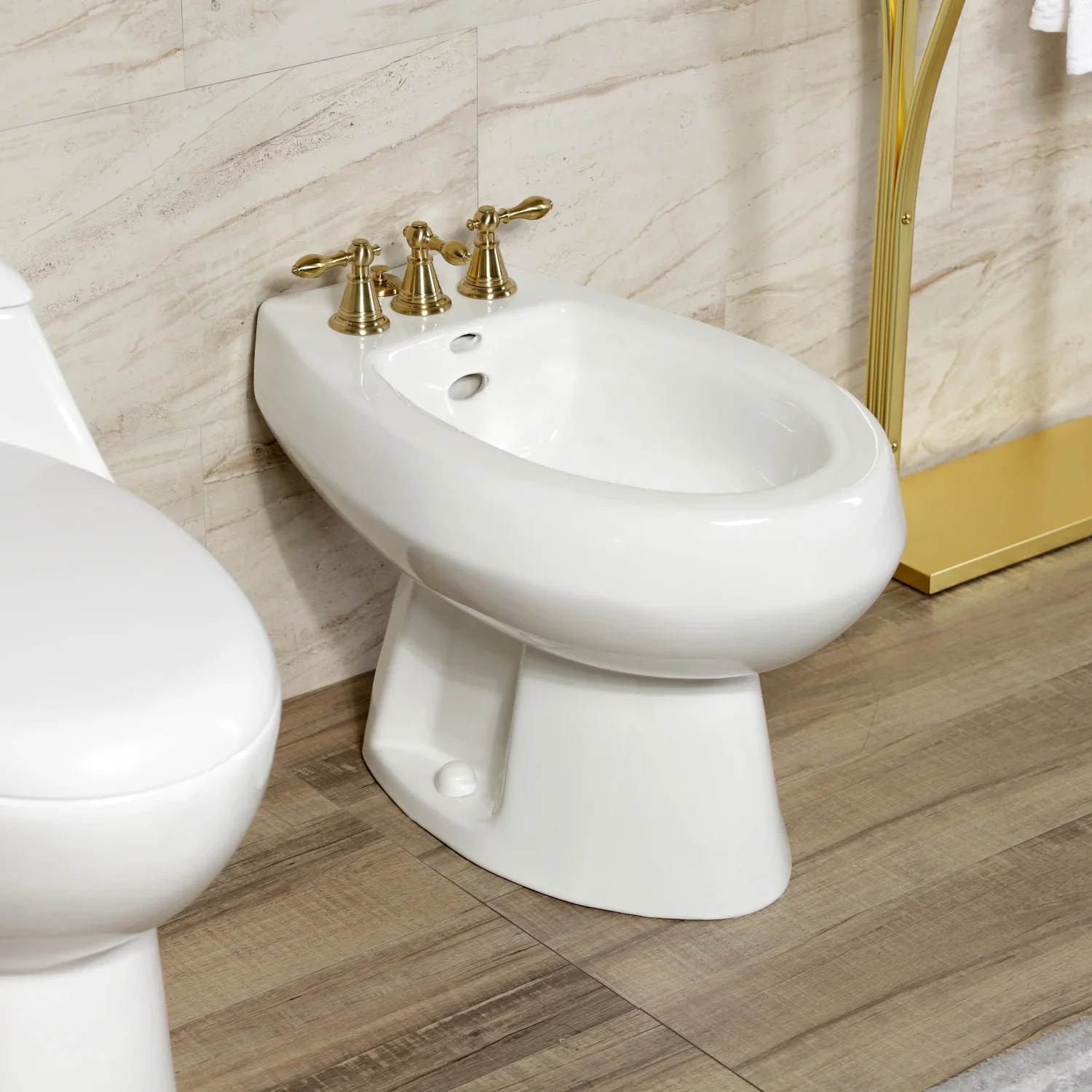 Kingston Brass Victorian Three-Handle Bidet Faucet with Brass Pop-Up, Brushed Brass (KB327AL) - Image 8