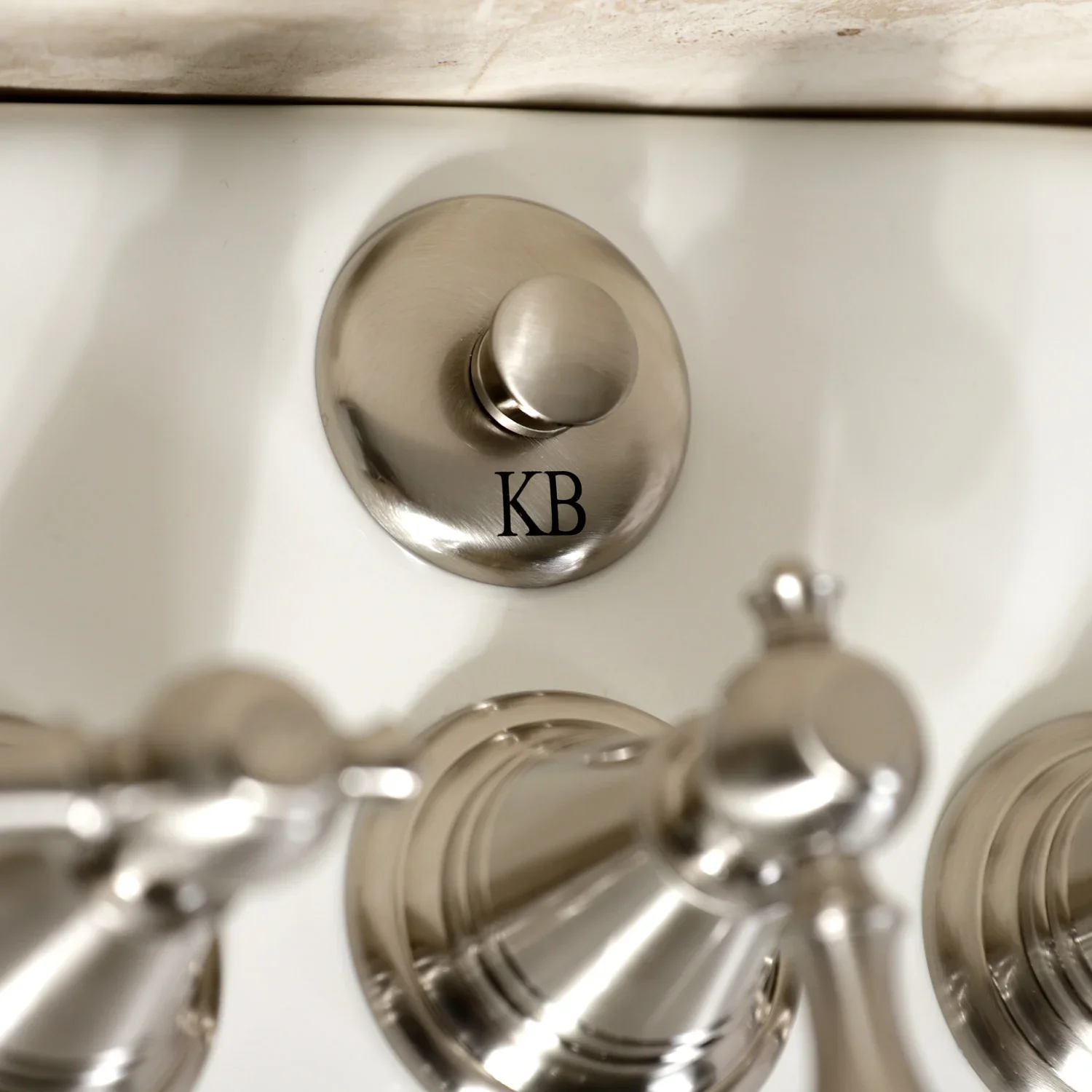 Kingston Brass Victorian Three-Handle Bidet Faucet with Brass Pop-Up, Brushed Nickel (KB328AL) - Image 5