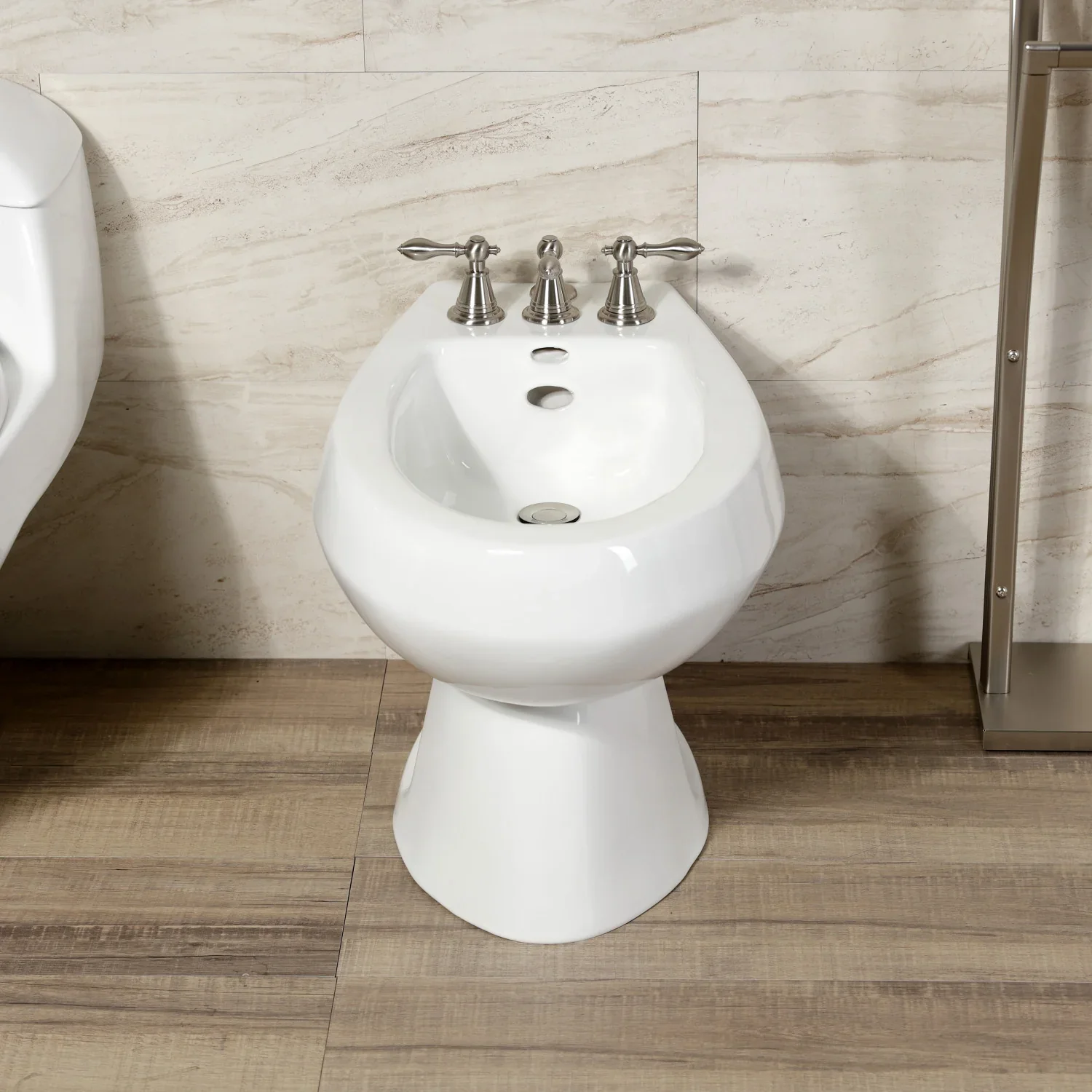 Kingston Brass Victorian Three-Handle Bidet Faucet with Brass Pop-Up, Brushed Nickel (KB328AL) - Image 9