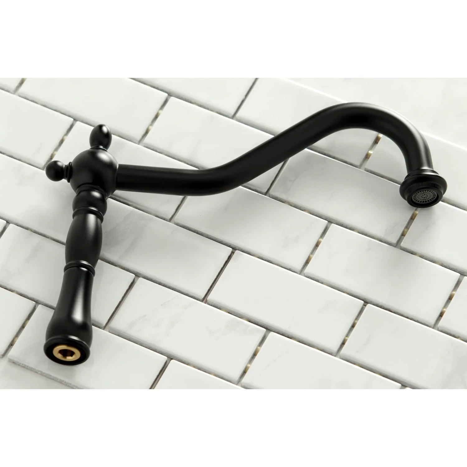 Kingston Brass Heritage Bridge Kitchen Faucet with Brass Side Sprayer, Matte Black (KS1270ALBS) - Image 5