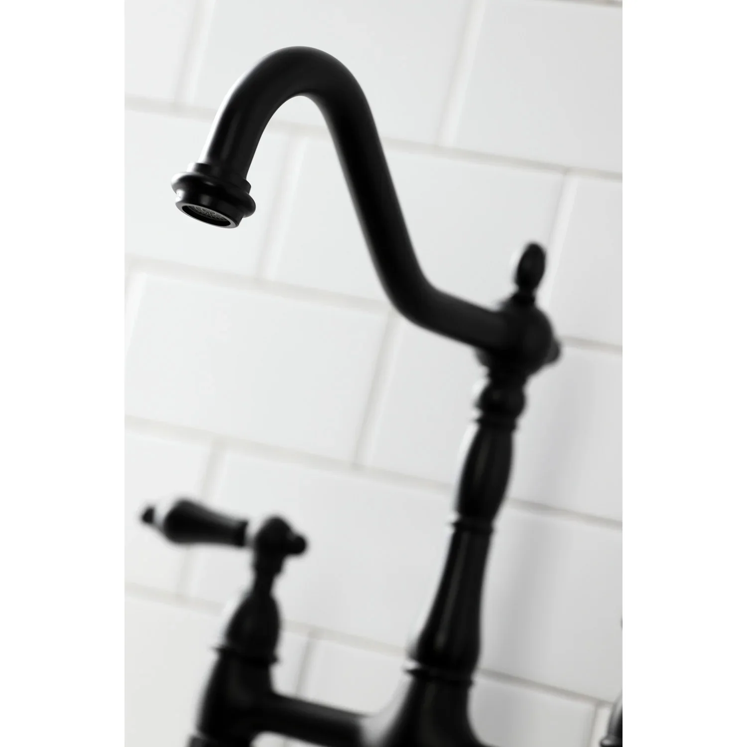 Kingston Brass Heritage Bridge Kitchen Faucet with Brass Side Sprayer, Matte Black (KS1270ALBS) - Image 6