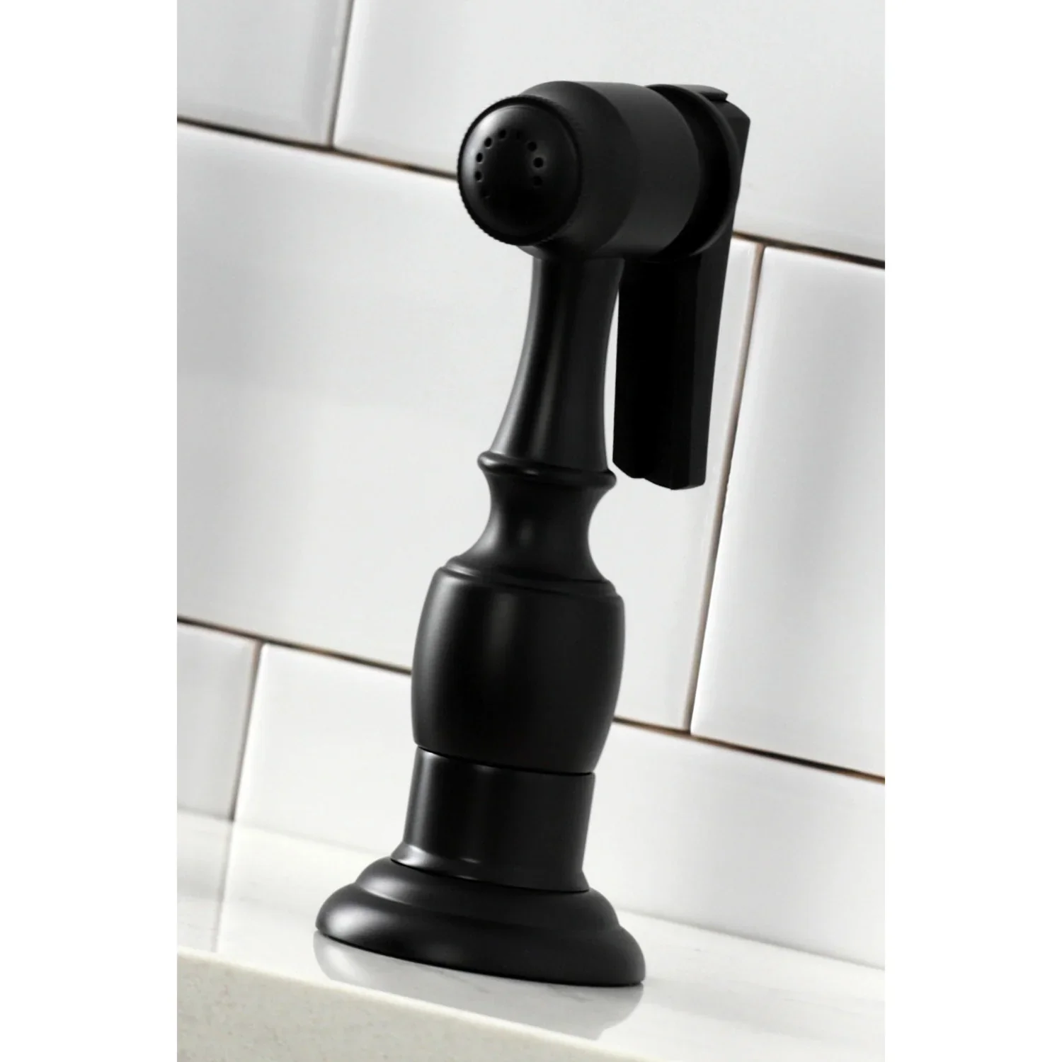 Kingston Brass Heritage Bridge Kitchen Faucet with Brass Side Sprayer, Matte Black (KS1270ALBS) - Image 7