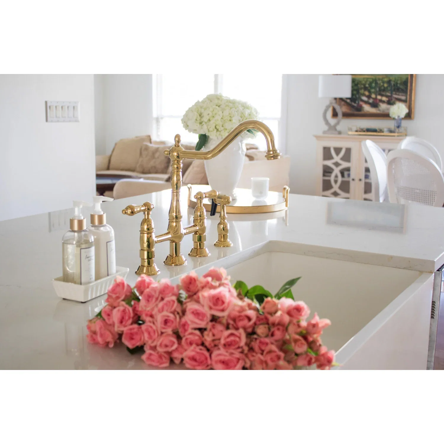 Kingston Brass Heritage Bridge Kitchen Faucet with Brass Side Sprayer, Polished Brass (KS1272ALBS) - Image 5