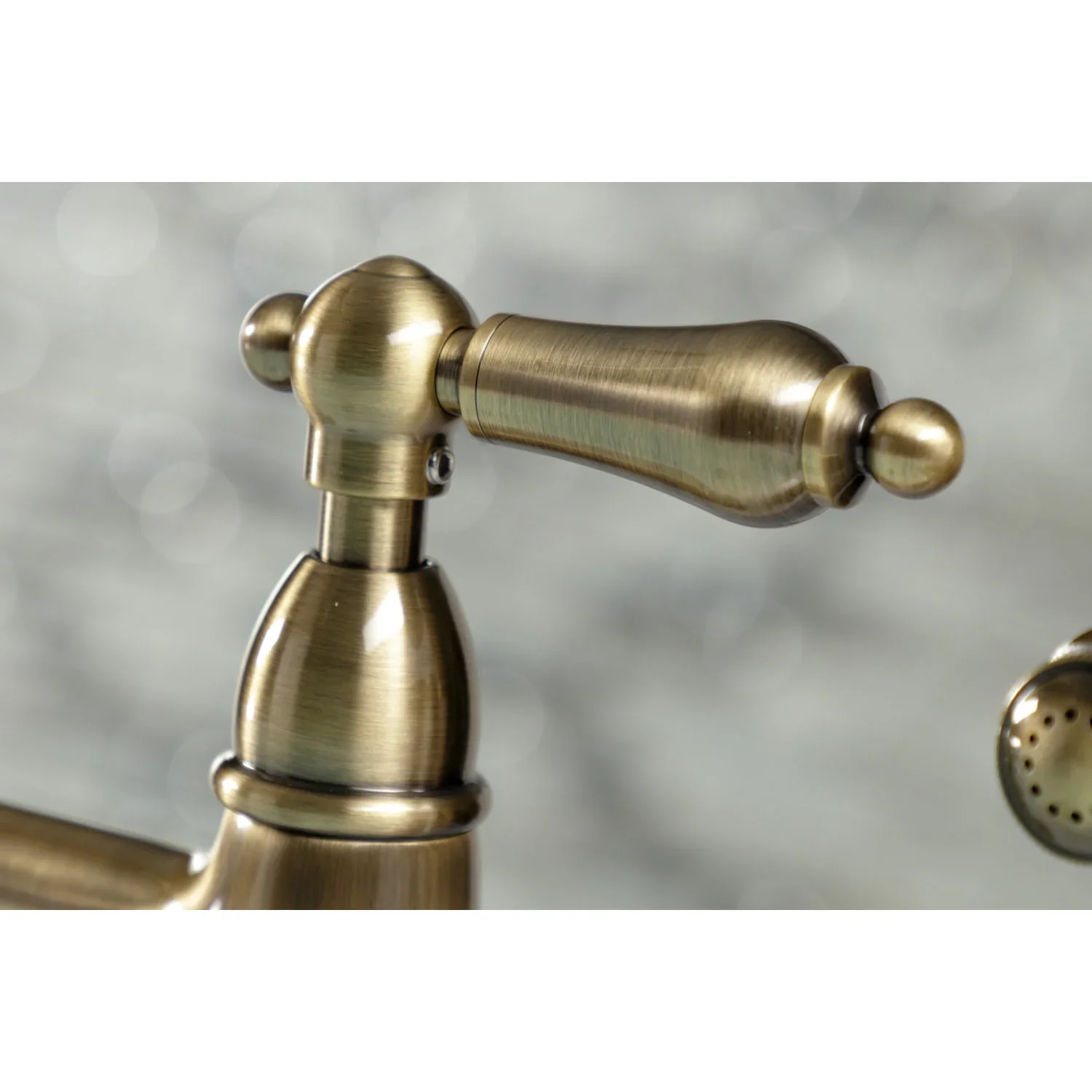 Kingston Brass Heritage Bridge Kitchen Faucet with Brass Side Sprayer, Antique Brass (KS1273ALBS) - Image 8