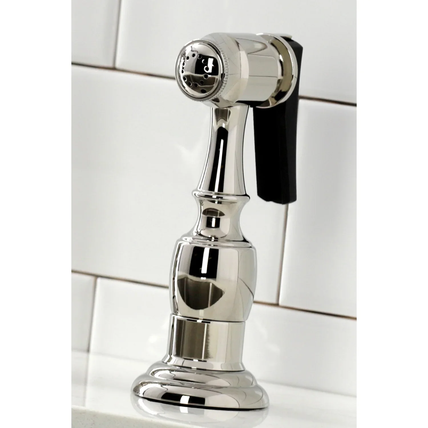 Kingston Brass Heritage Bridge Kitchen Faucet with Brass Side Sprayer, Polished Nickel (KS1276ALBS) - Image 6