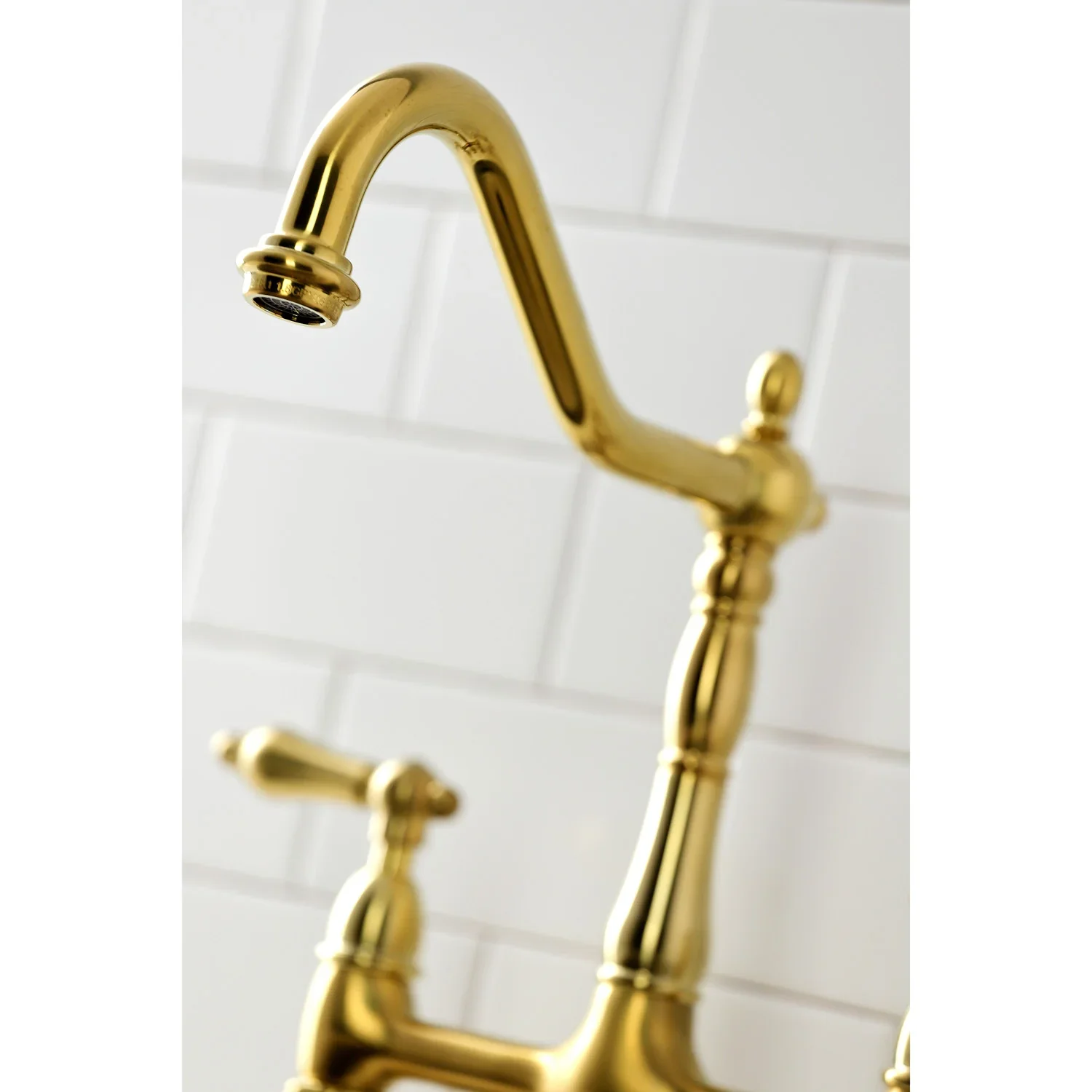 Kingston Brass Heritage Bridge Kitchen Faucet with Brass Side Sprayer, Brushed Brass (KS1277ALBS) - Image 5
