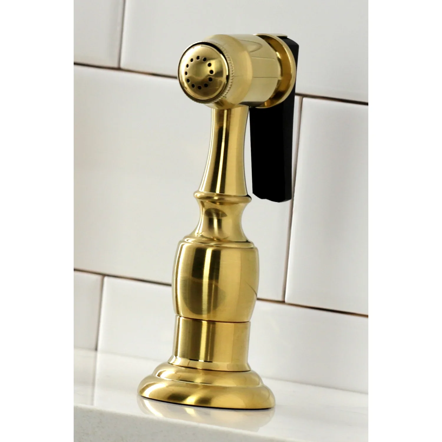 Kingston Brass Heritage Bridge Kitchen Faucet with Brass Side Sprayer, Brushed Brass (KS1277ALBS) - Image 6