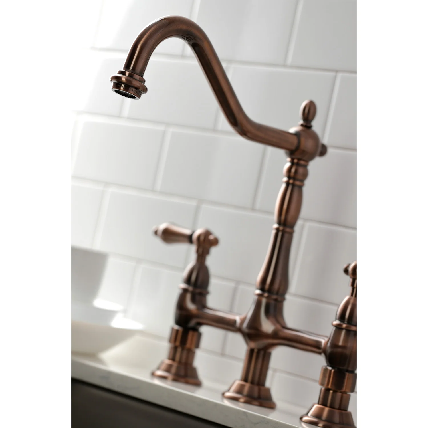 Kingston Brass Heritage Bridge Kitchen Faucet with Brass Side Sprayer, Antique Copper (KS127ALBSAC) - Image 7
