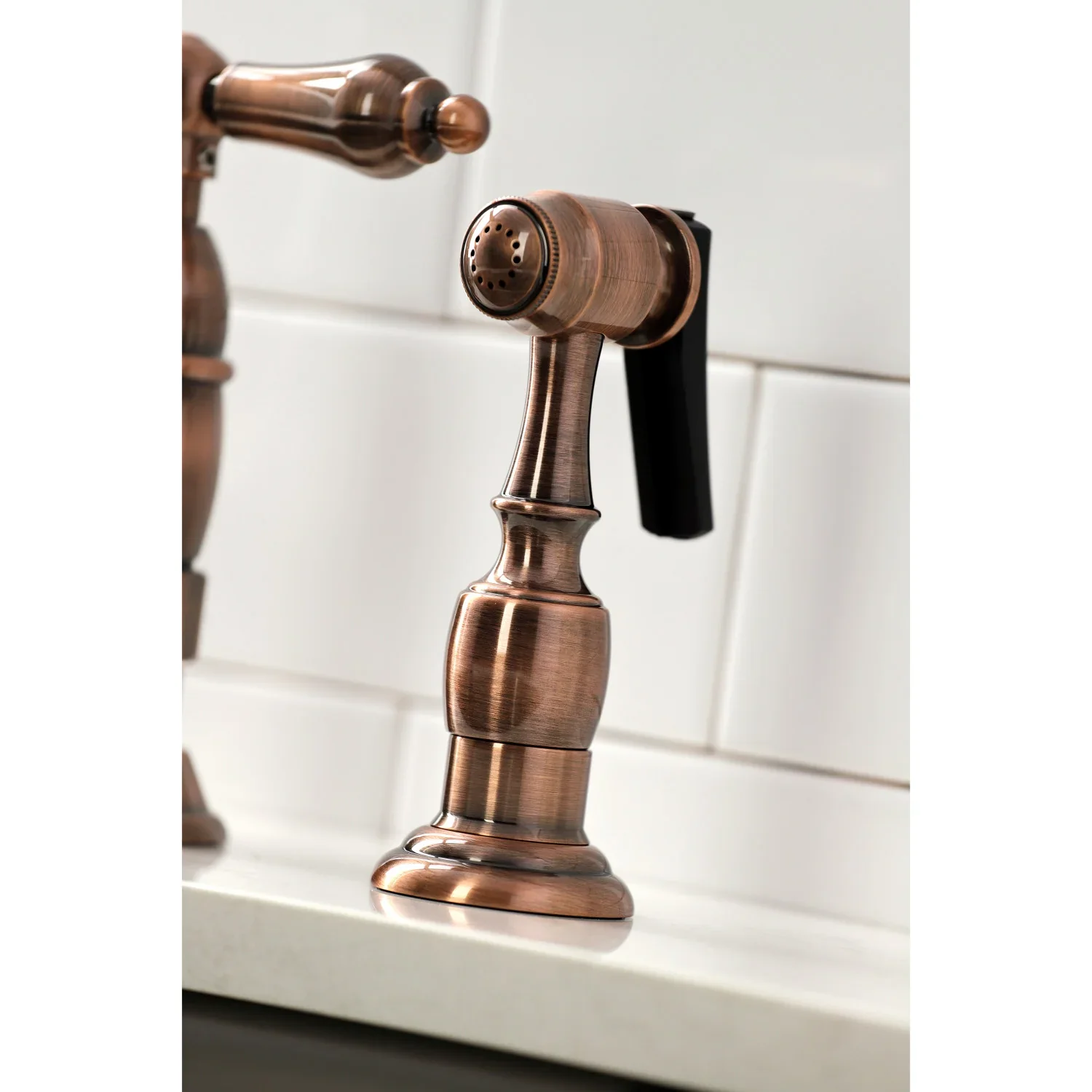 Kingston Brass Heritage Bridge Kitchen Faucet with Brass Side Sprayer, Antique Copper (KS127ALBSAC) - Image 8