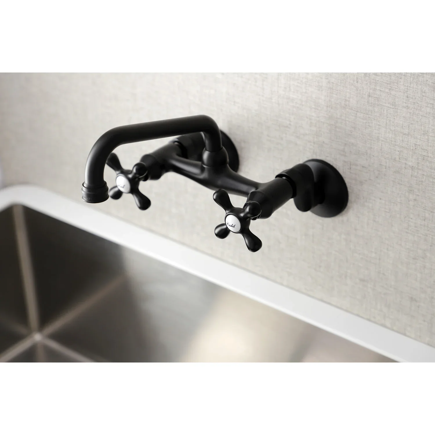 Kingston Brass Kingston Double-Handle Wall-Mount Bridge Kitchen Faucet, Matte Black (KS213MB) - Image 2