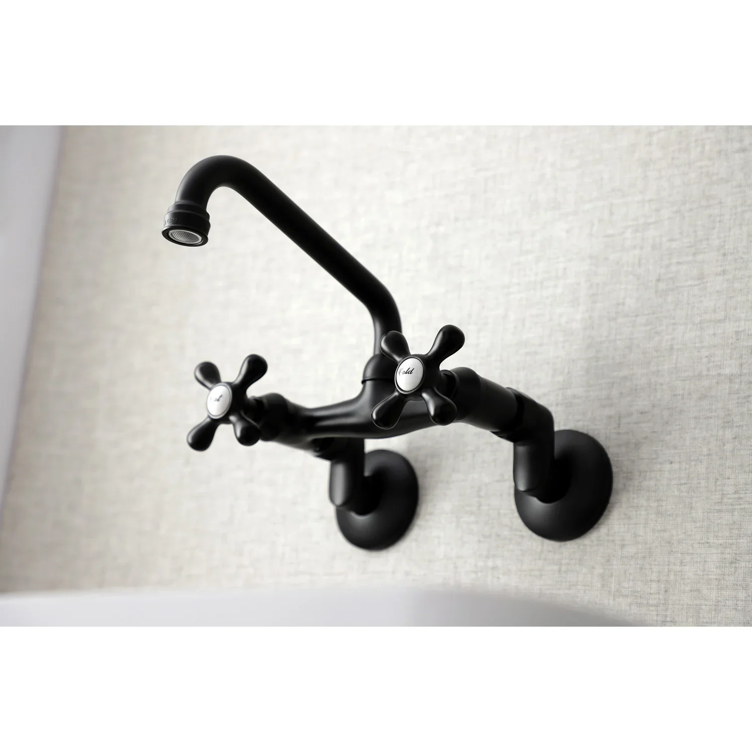 Kingston Brass Kingston Double-Handle Wall-Mount Bridge Kitchen Faucet, Matte Black (KS213MB) - Image 3