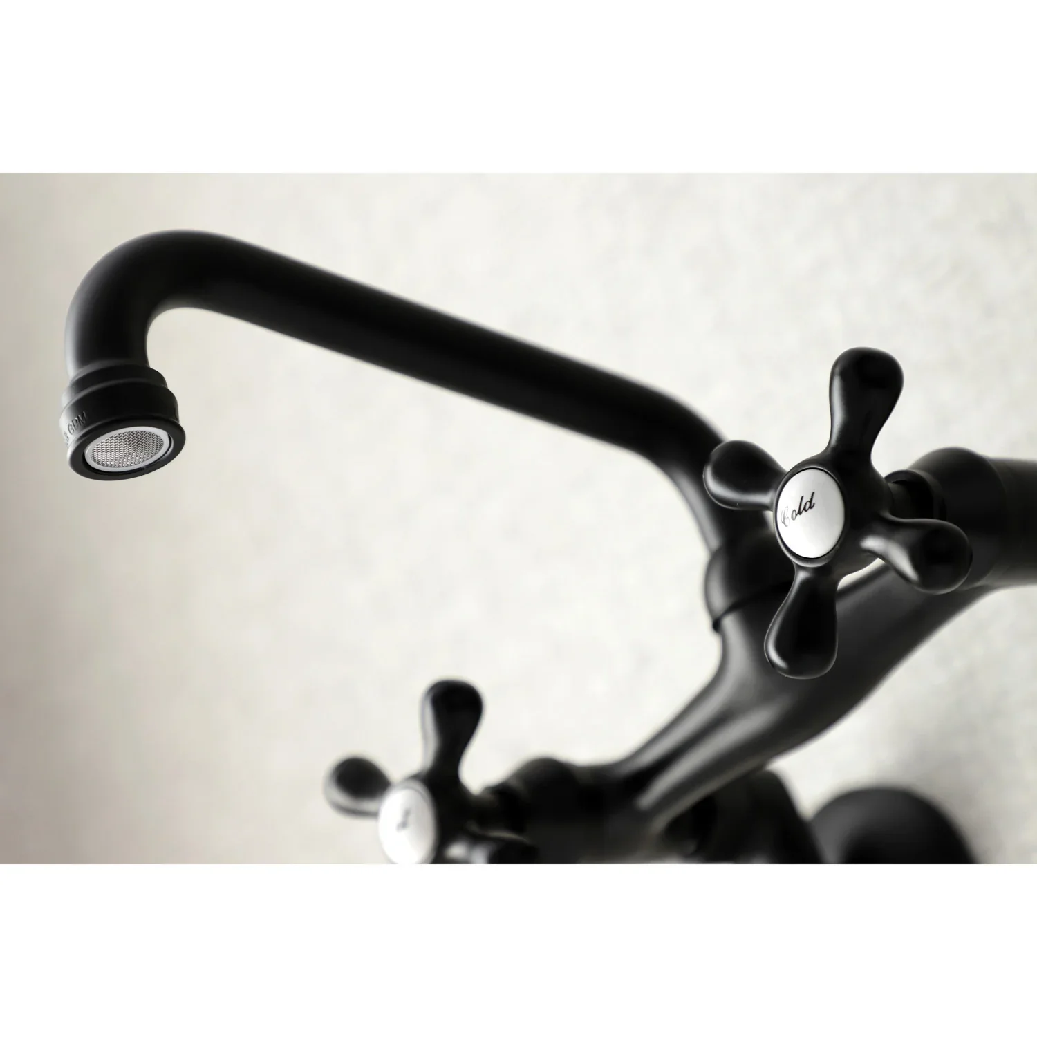 Kingston Brass Kingston Double-Handle Wall-Mount Bridge Kitchen Faucet, Matte Black (KS213MB) - Image 4