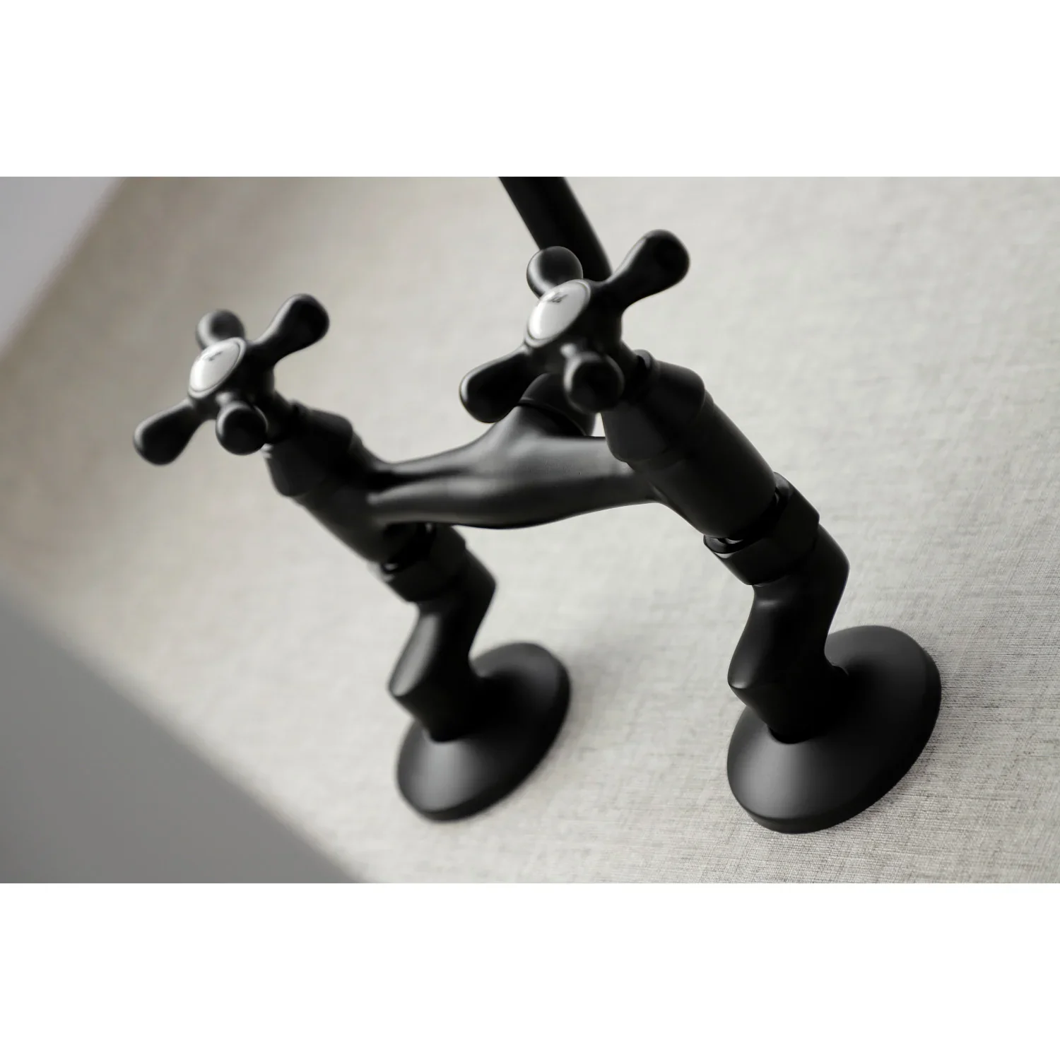 Kingston Brass Kingston Double-Handle Wall-Mount Bridge Kitchen Faucet, Matte Black (KS213MB) - Image 5