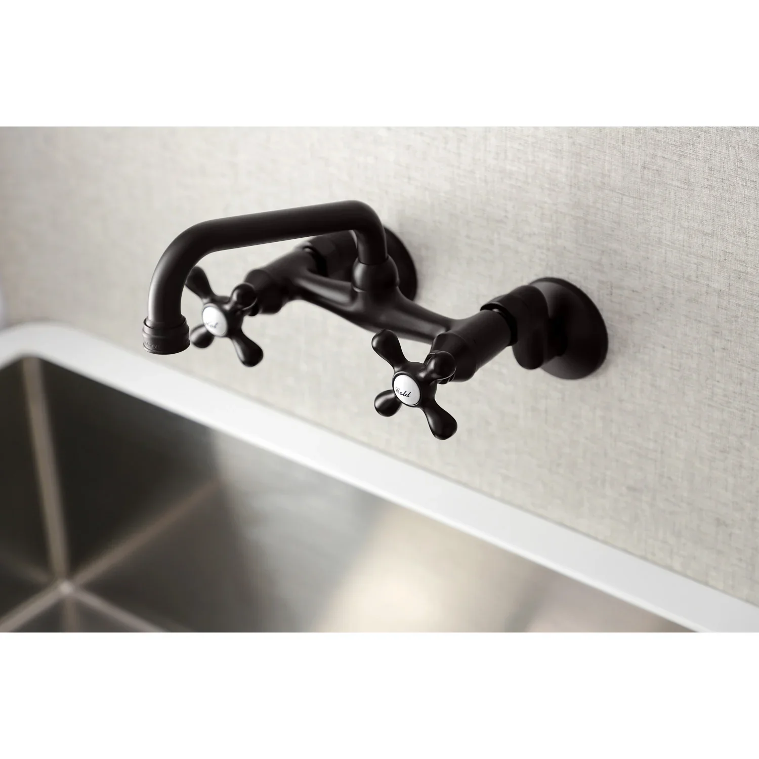 Kingston Brass Kingston Double-Handle Wall-Mount Bridge Kitchen Faucet, Oil Rubbed Bronze (KS213ORB) - Image 2
