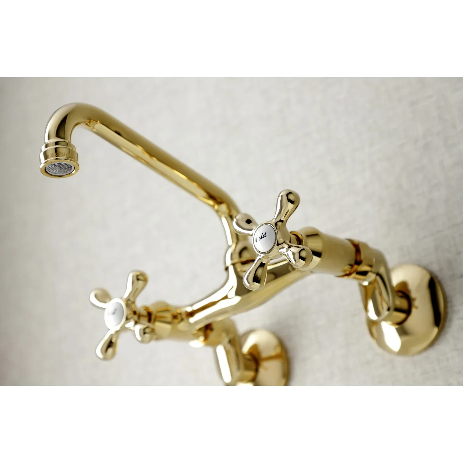 Kingston Brass Kingston Double-Handle Wall-Mount Bridge Kitchen Faucet, Polished Brass (KS213PB) - Image 3