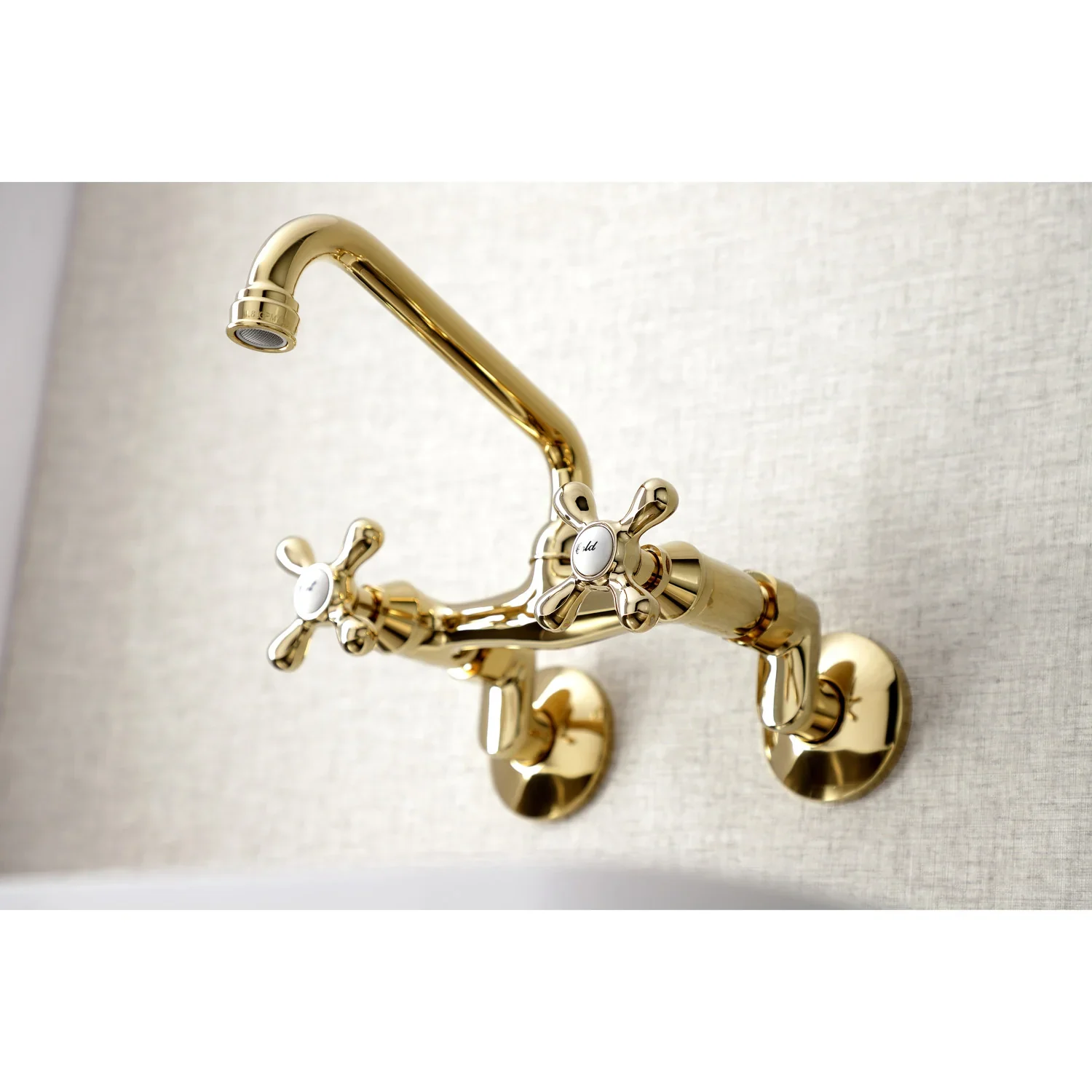 Kingston Brass Kingston Double-Handle Wall-Mount Bridge Kitchen Faucet, Polished Brass (KS213PB) - Image 4
