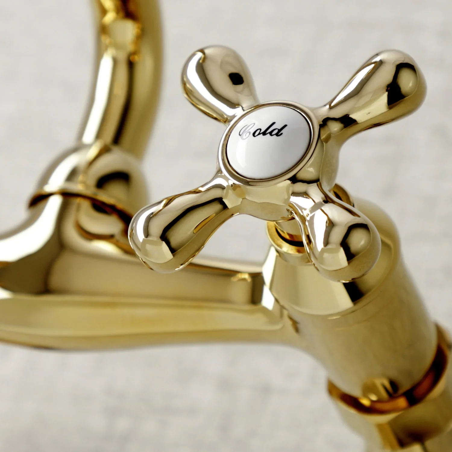 Kingston Brass Kingston Double-Handle Wall-Mount Bridge Kitchen Faucet, Polished Brass (KS213PB) - Image 5