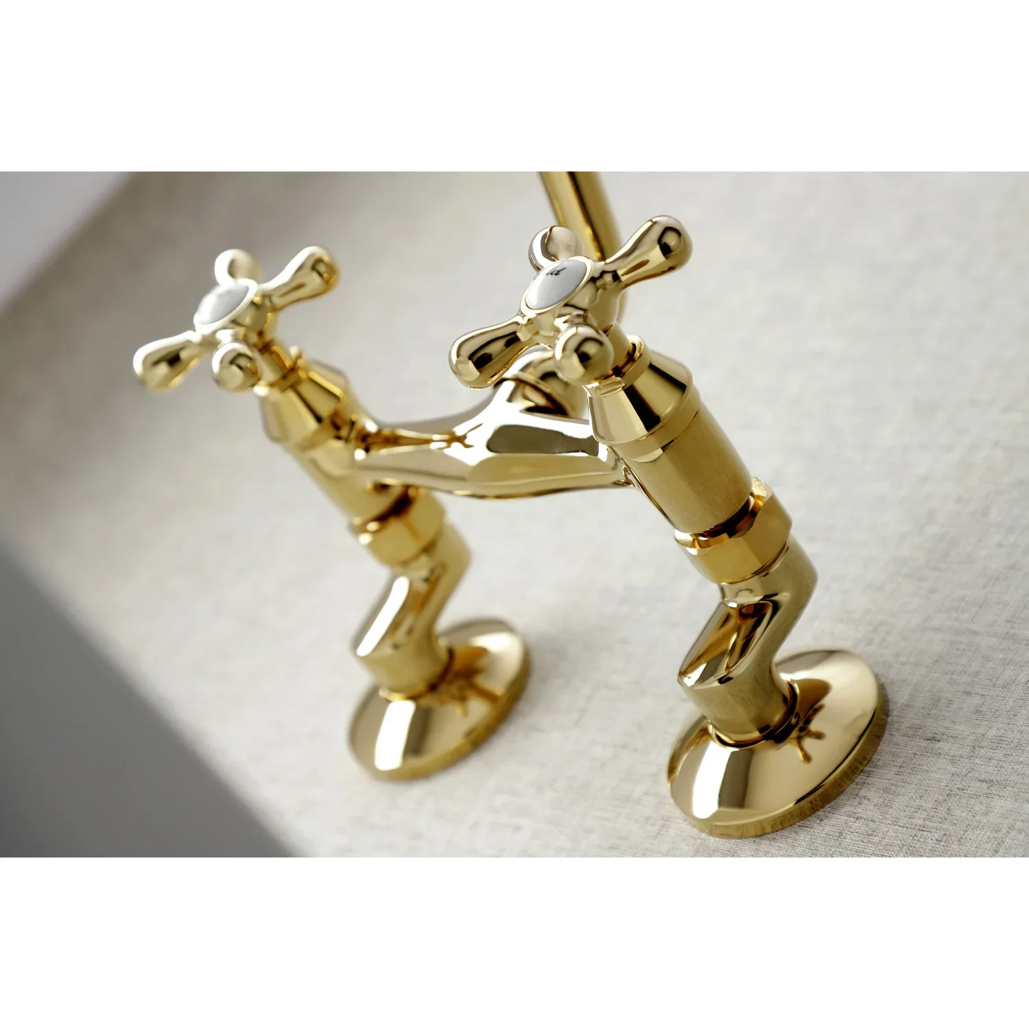Kingston Brass Kingston Double-Handle Wall-Mount Bridge Kitchen Faucet, Polished Brass (KS213PB) - Image 6