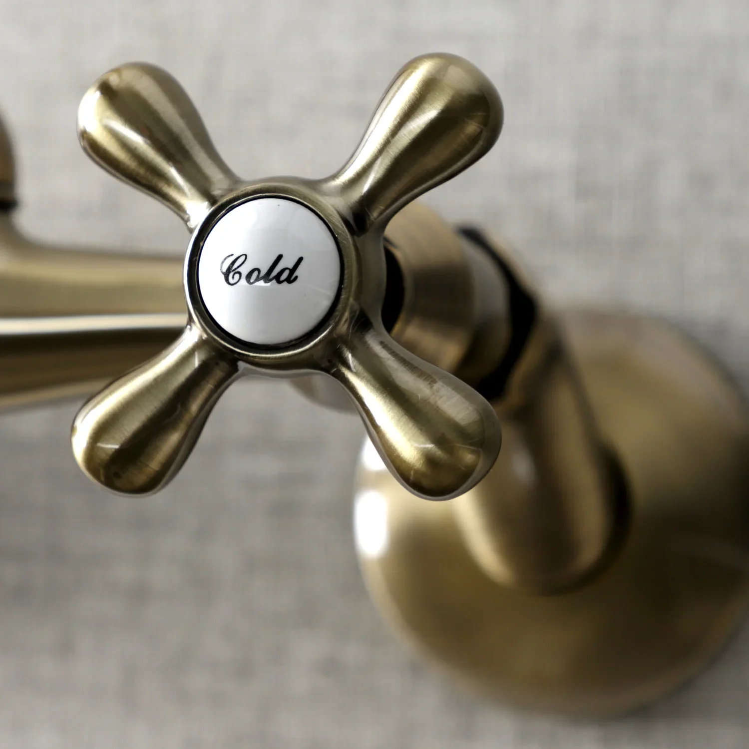 Kingston Brass Kingston Double-Handle Wall-Mount Bridge Kitchen Faucet, Antique Brass (KS214AB) - Image 4