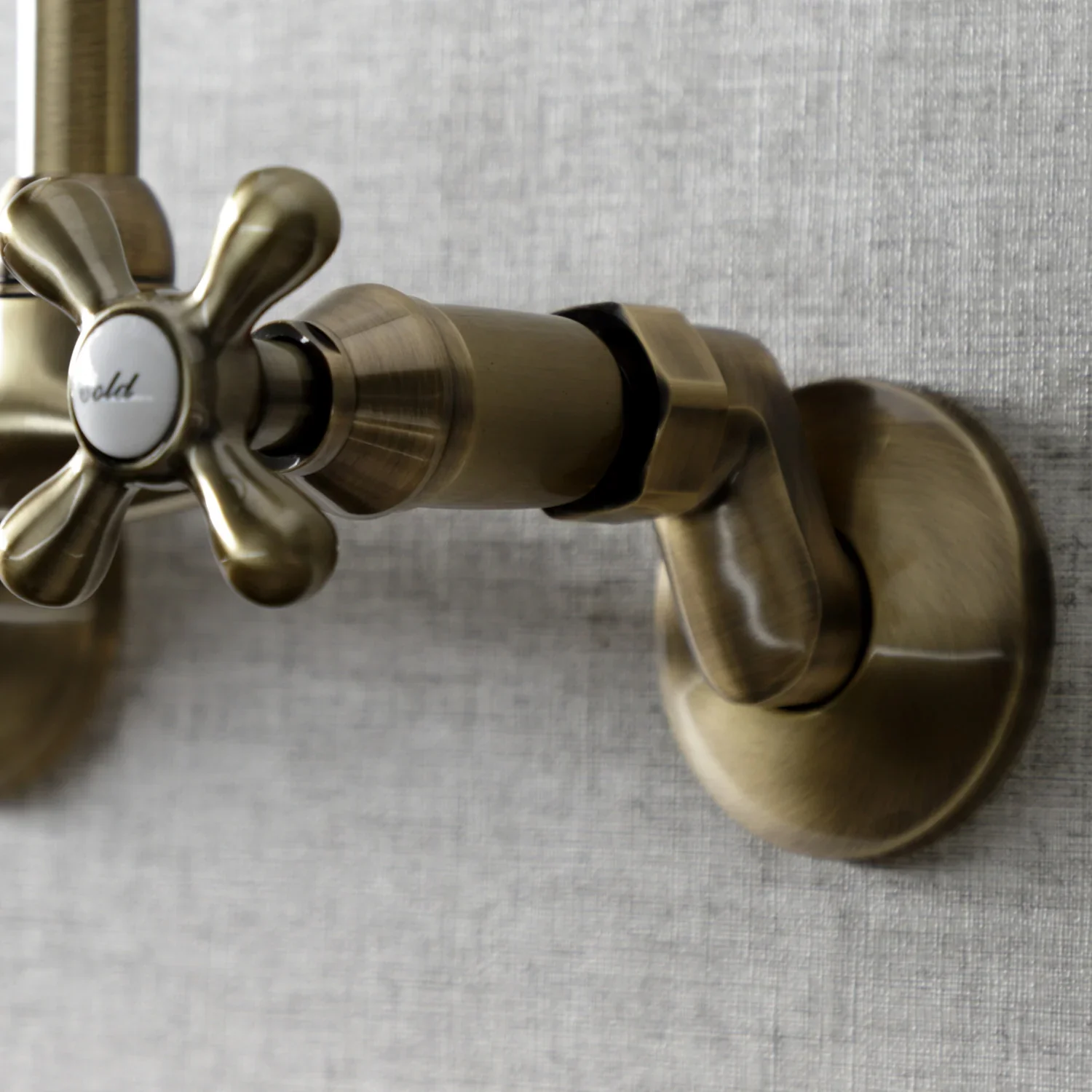 Kingston Brass Kingston Double-Handle Wall-Mount Bridge Kitchen Faucet, Antique Brass (KS214AB) - Image 5