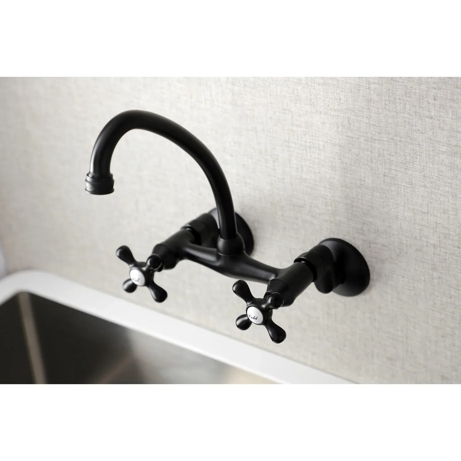 Kingston Brass Kingston Double-Handle Wall-Mount Bridge Kitchen Faucet, Matte Black (KS214MB) - Image 2