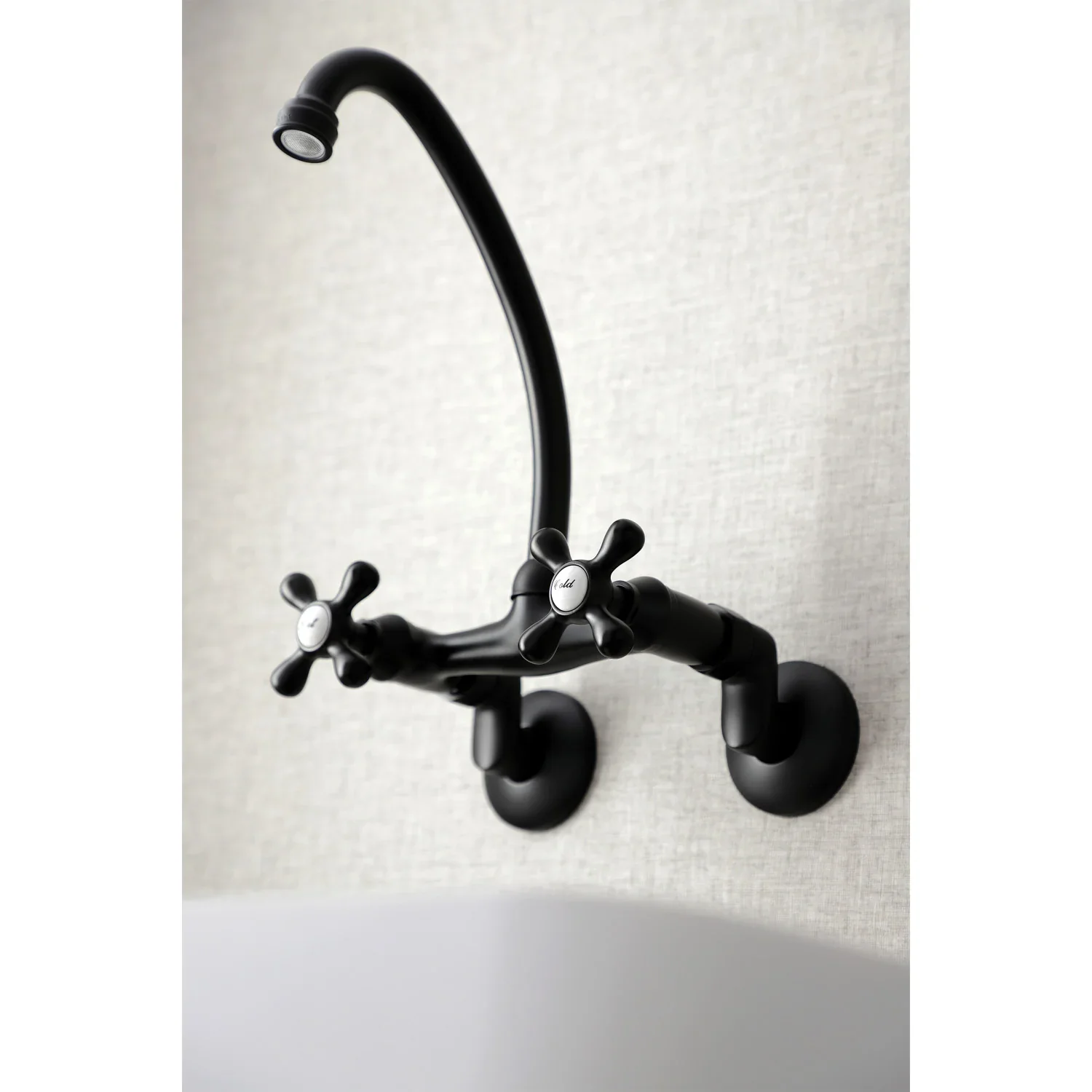 Kingston Brass Kingston Double-Handle Wall-Mount Bridge Kitchen Faucet, Matte Black (KS214MB) - Image 3