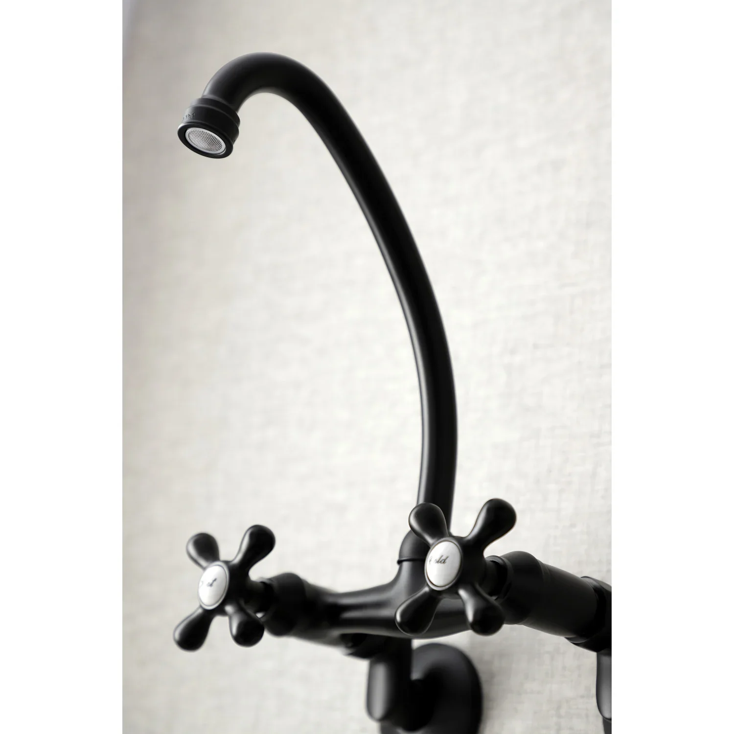 Kingston Brass Kingston Double-Handle Wall-Mount Bridge Kitchen Faucet, Matte Black (KS214MB) - Image 4