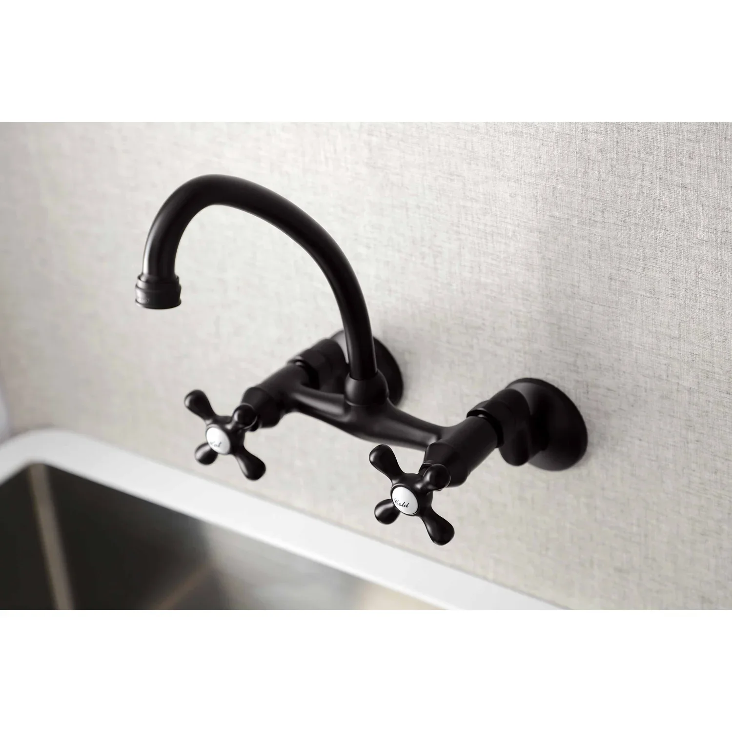 Kingston Brass Kingston Double-Handle Wall-Mount Bridge Kitchen Faucet, Oil Rubbed Bronze (KS214ORB) - Image 2