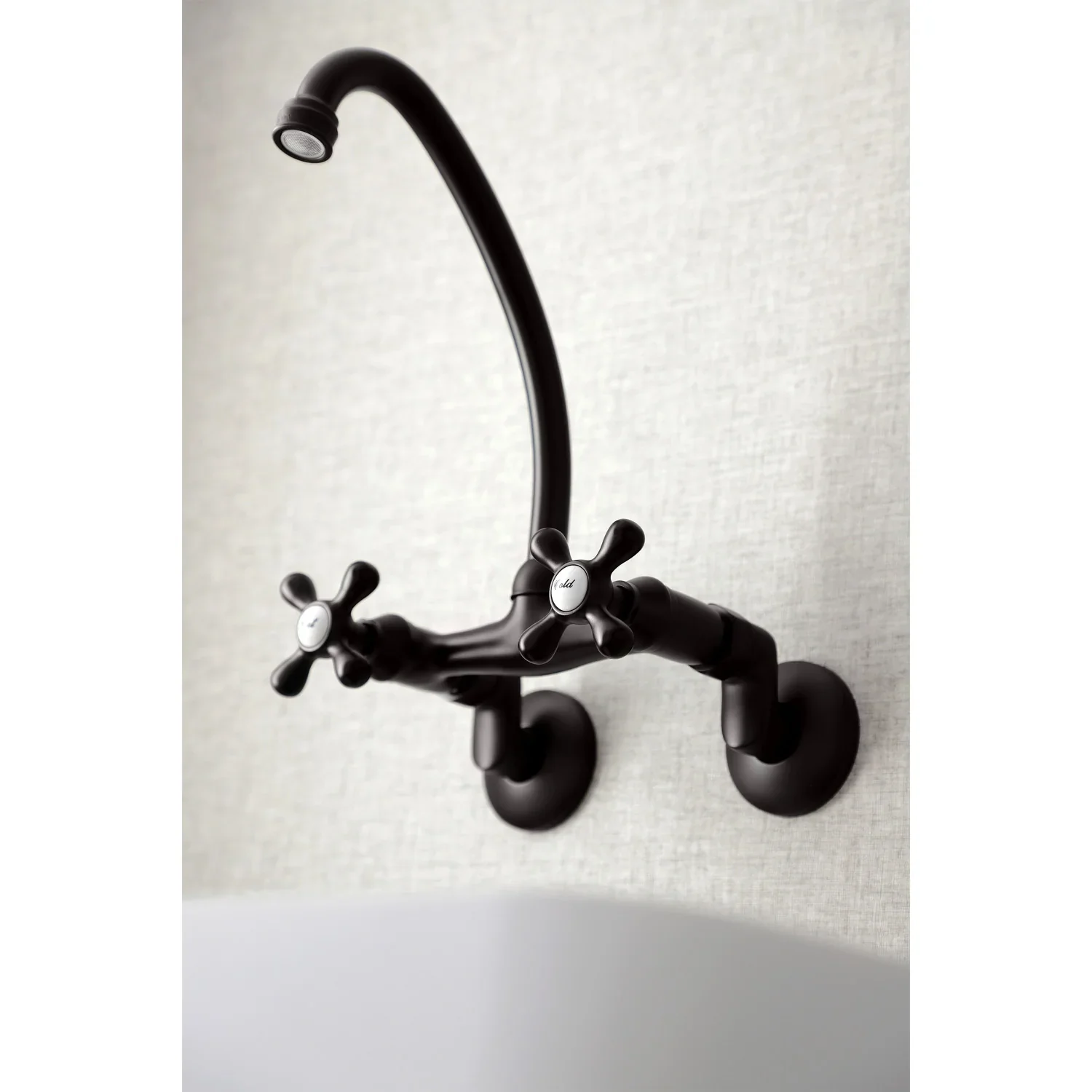Kingston Brass Kingston Double-Handle Wall-Mount Bridge Kitchen Faucet, Oil Rubbed Bronze (KS214ORB) - Image 3