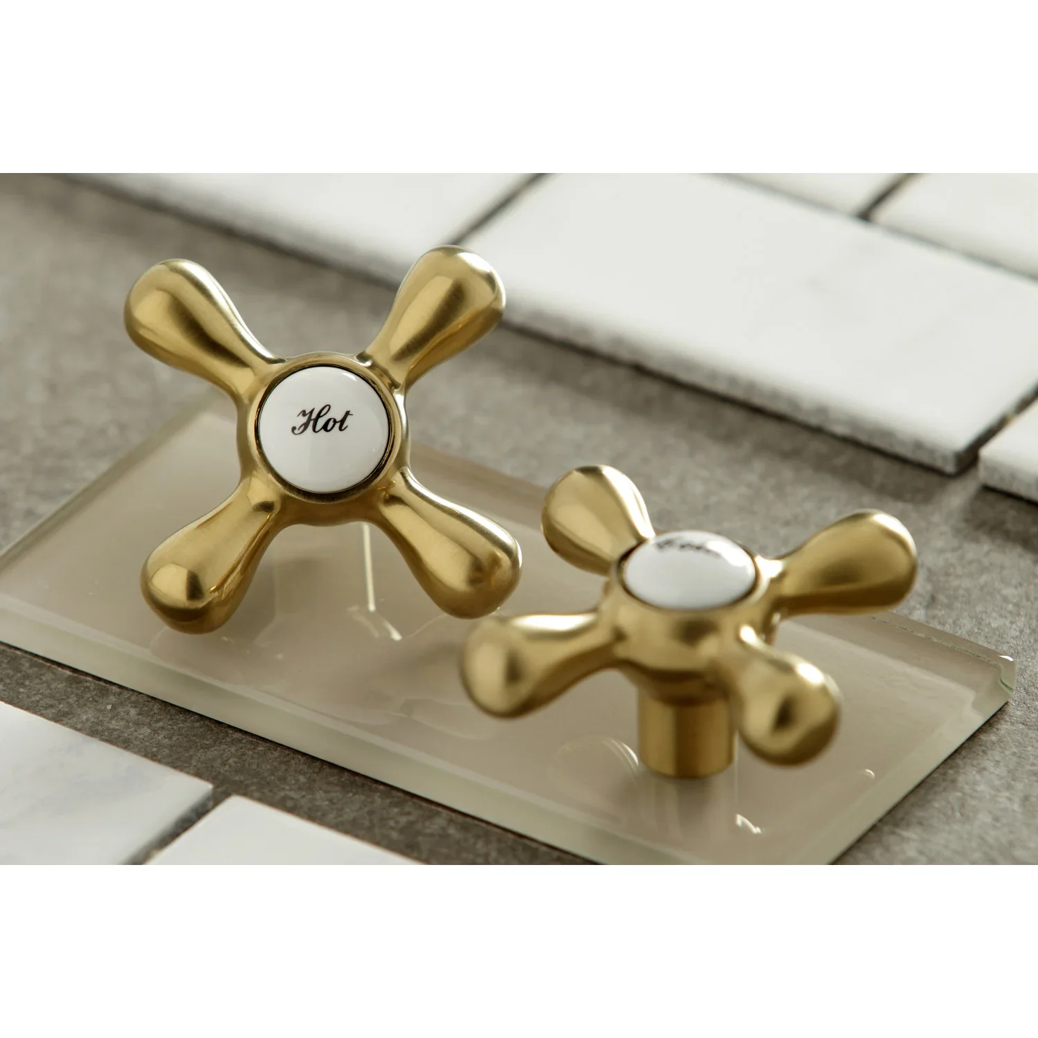 Kingston Brass Kingston Double-Handle Wall-Mount Bridge Kitchen Faucet, Brushed Brass (KS214SB) - Image 2