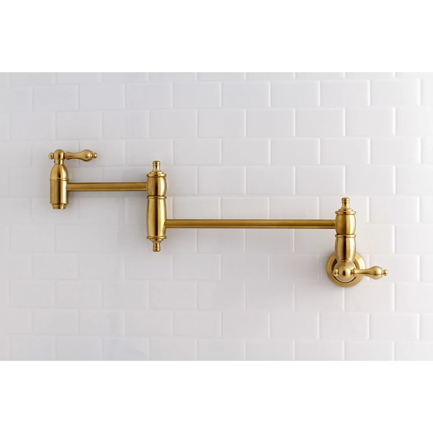 Kingston Brass Restoration Wall Mount Pot Filler Faucet, Brushed Brass (KS3107AL) - Image 2