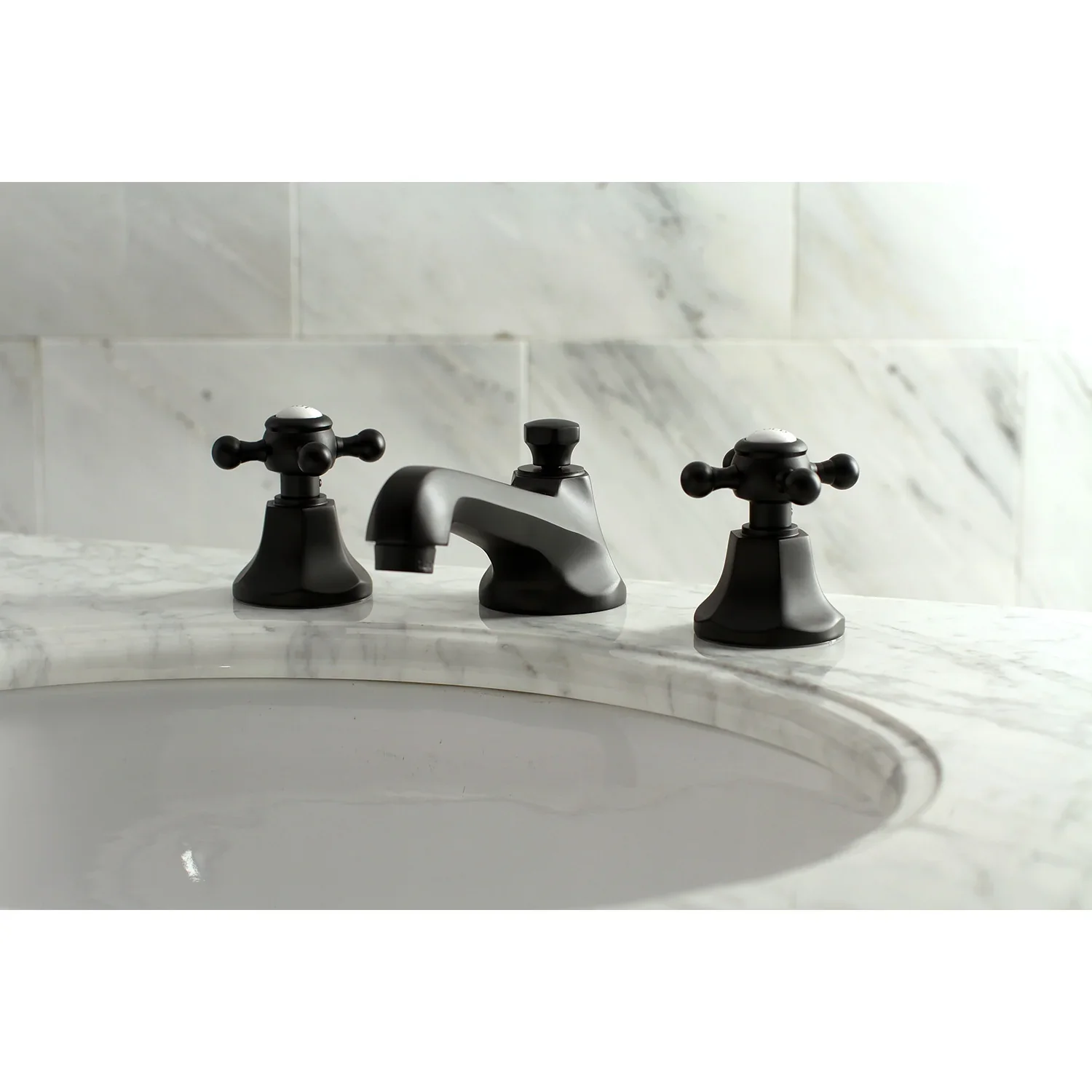 Kingston Brass Metropolitan Widespread Bathroom Faucet with Brass Pop-Up, Matte Black (KS4460BX) - Image 2