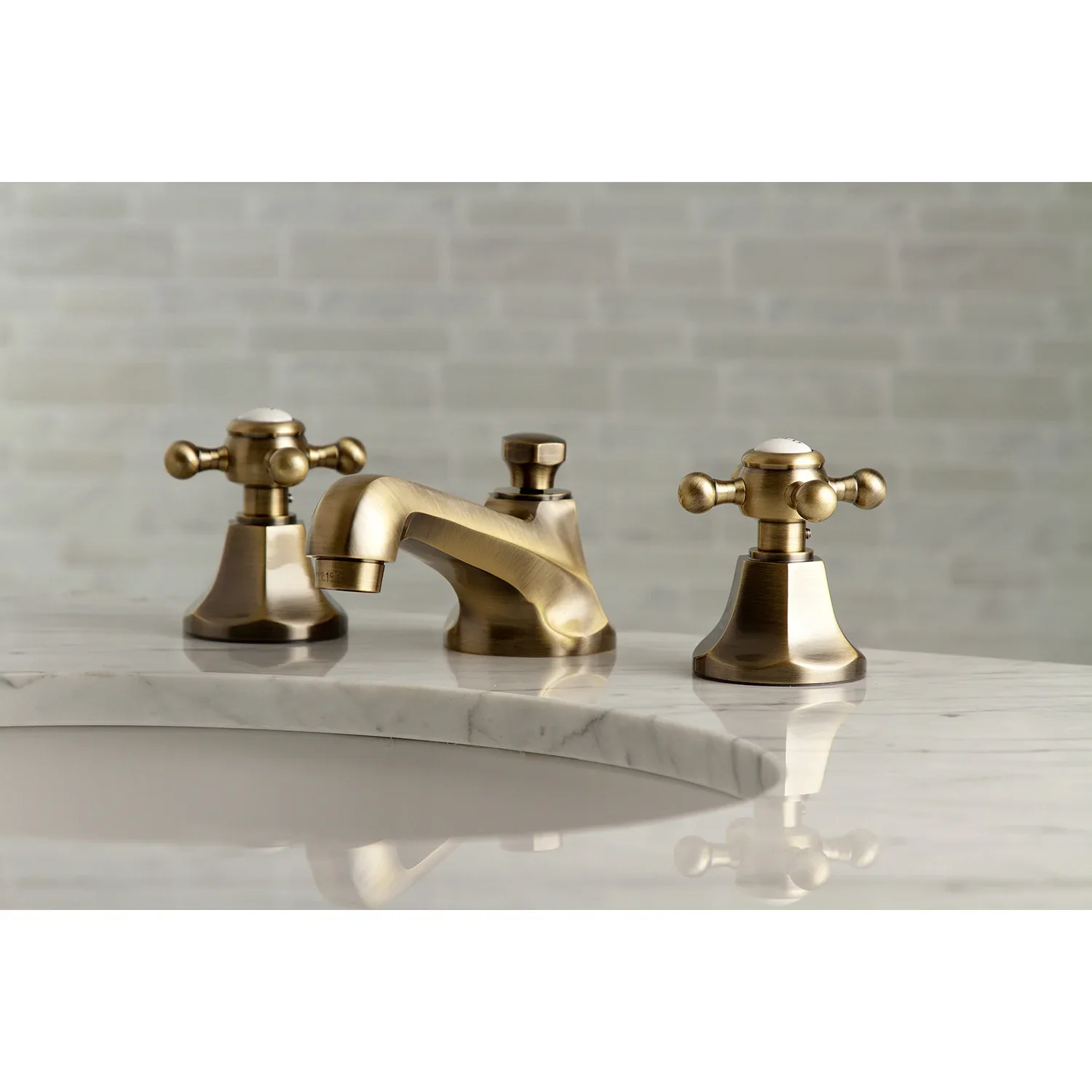Kingston Brass Metropolitan Widespread Bathroom Faucet with Brass Pop-Up, Antique Brass (KS4463BX) - Image 2